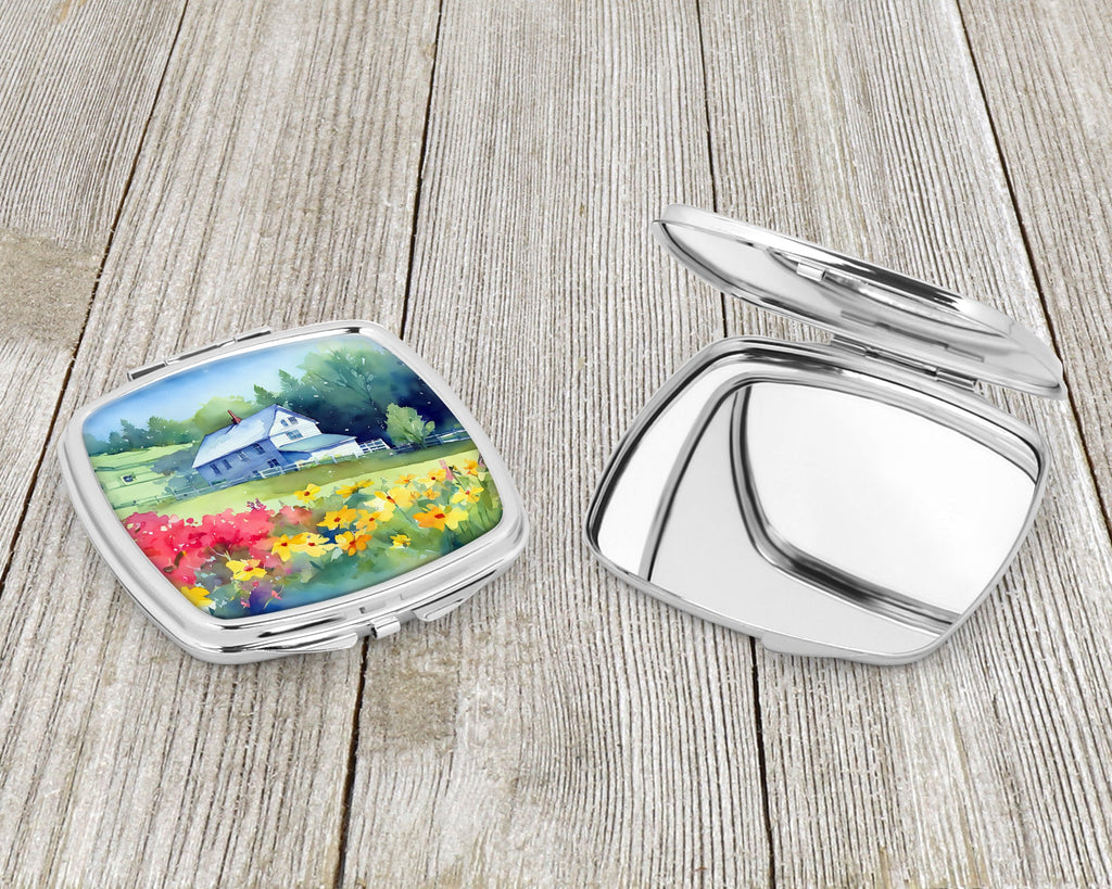 Massachusetts Mayflowers in Watercolor Compact Mirror Decorative Travel Makeup Mirror for Women Girls Gifts Pocket Makeup Mirror Folding Handheld