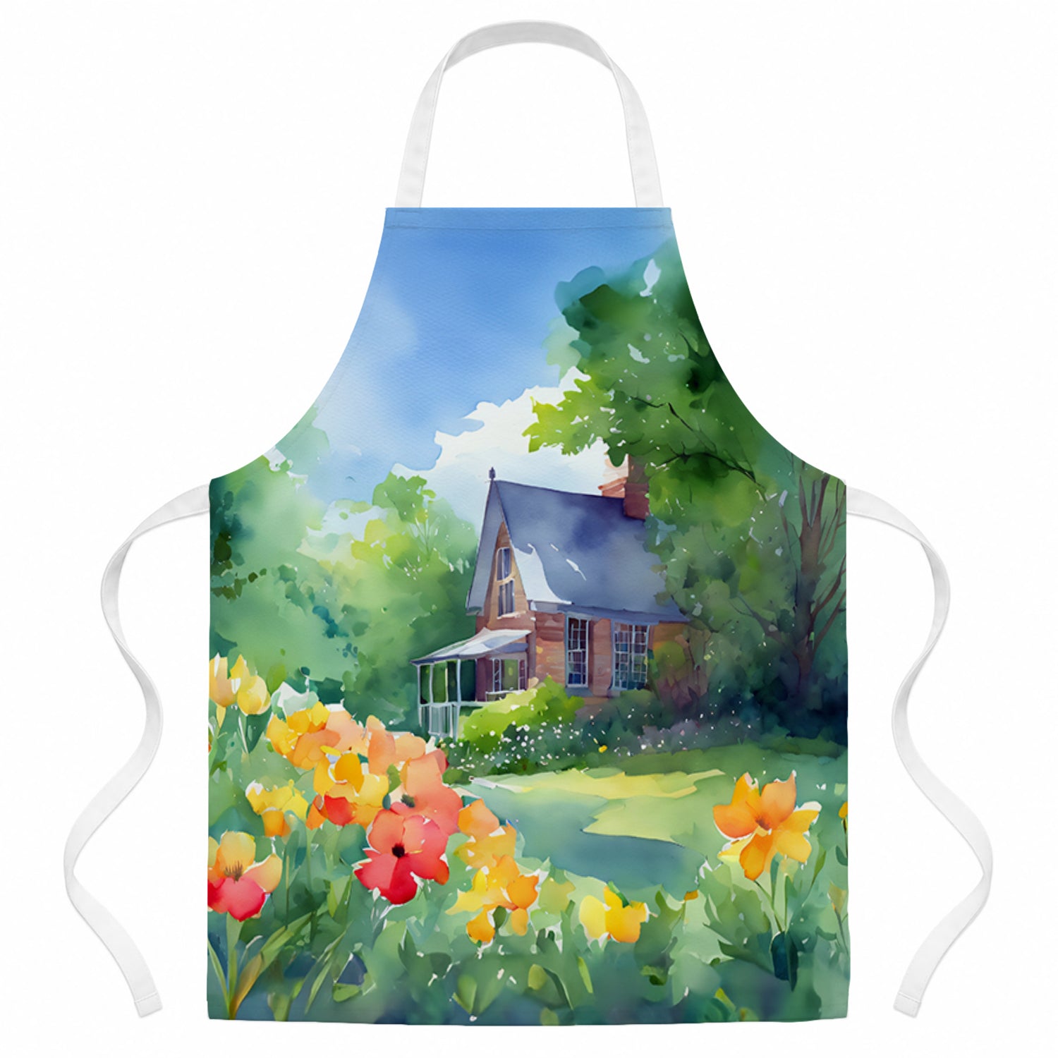 Massachusetts Mayflowers in Watercolor Apron Cooking Kitchen Server Baking Crafts Gardening for Adult Women Men, Unisex, Large, Multicolor