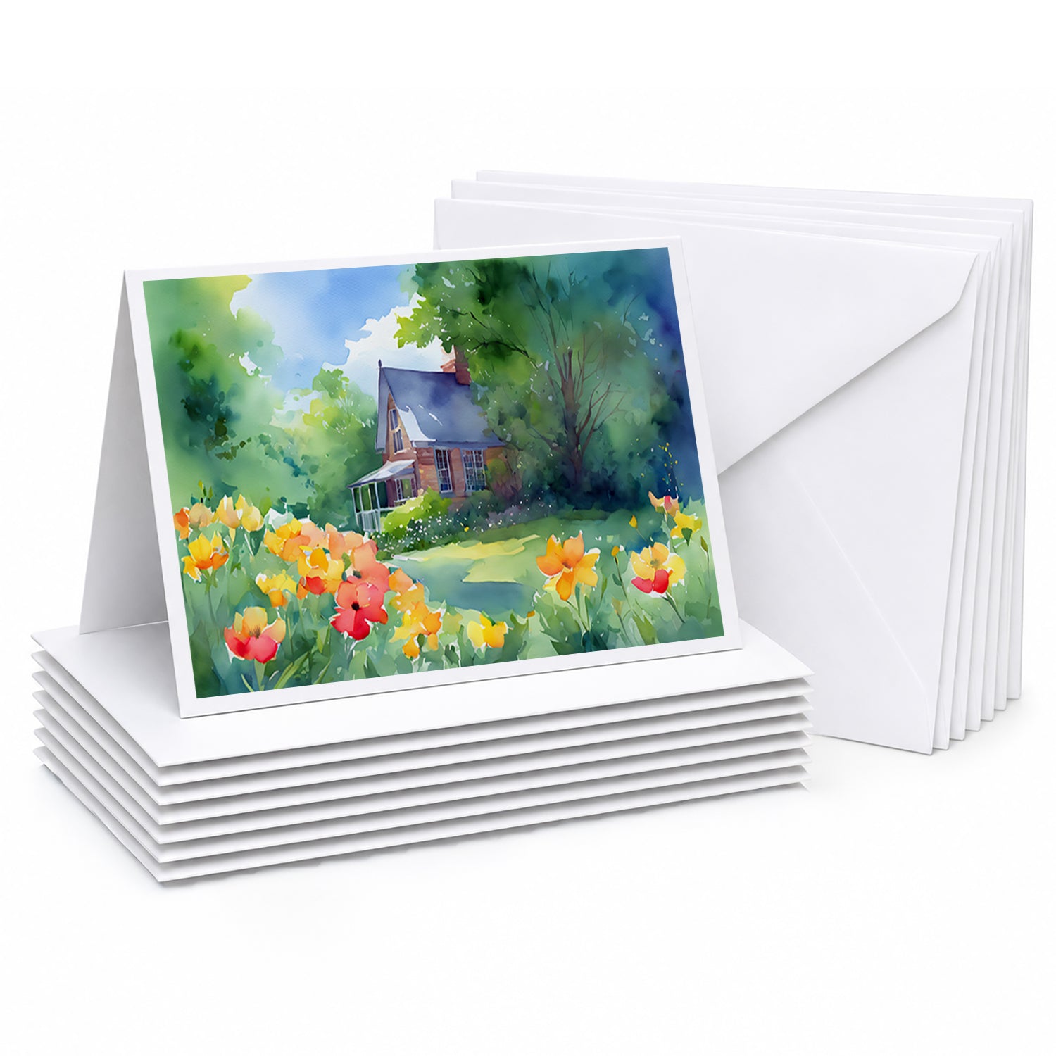 Massachusetts Mayflowers in Watercolor Greeting Cards Pack of 8 Blank Cards with Envelopes Whimsical A7 Size 5x7