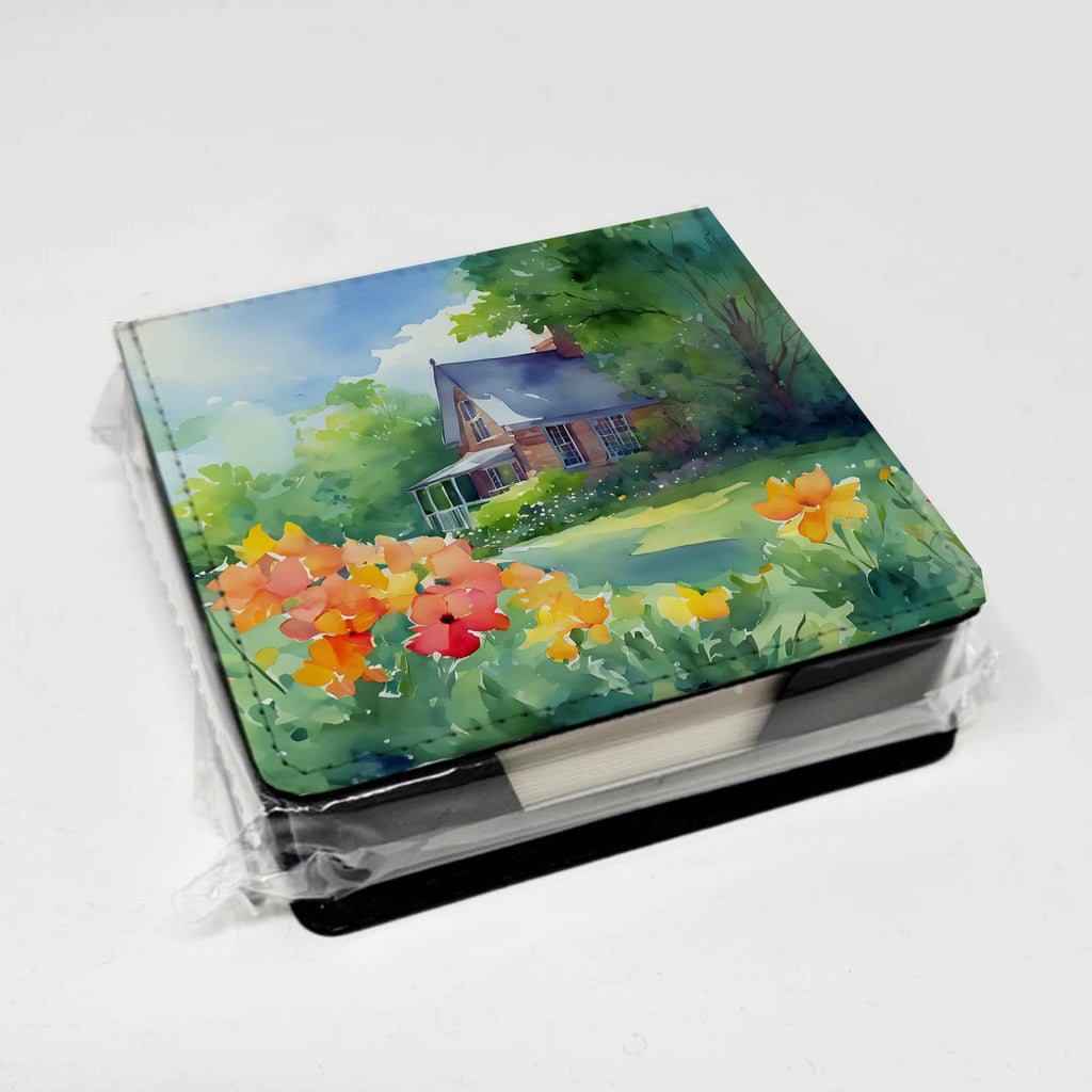 Massachusetts Mayflowers in Watercolor PU Leather Note Paper Holder with Artist-Designed Cover, Desk Accessory, Office Gift