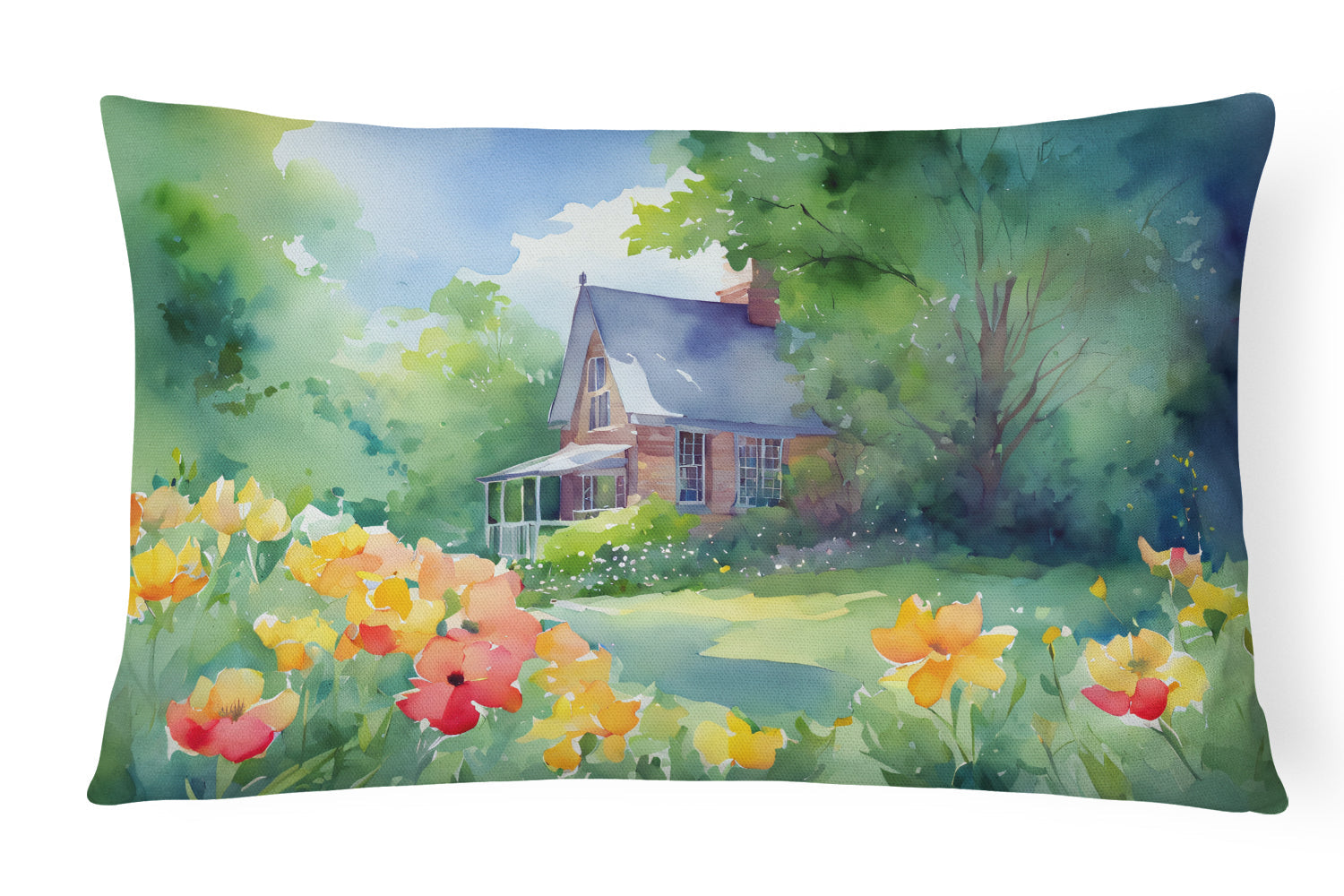 Massachusetts Mayflowers in Watercolor Decorative Throw Pillow 12x16 Indoor Outdoor Accent Cushion, Fabric Cover with Insert for Sofa, Bed, Porch & Living Room