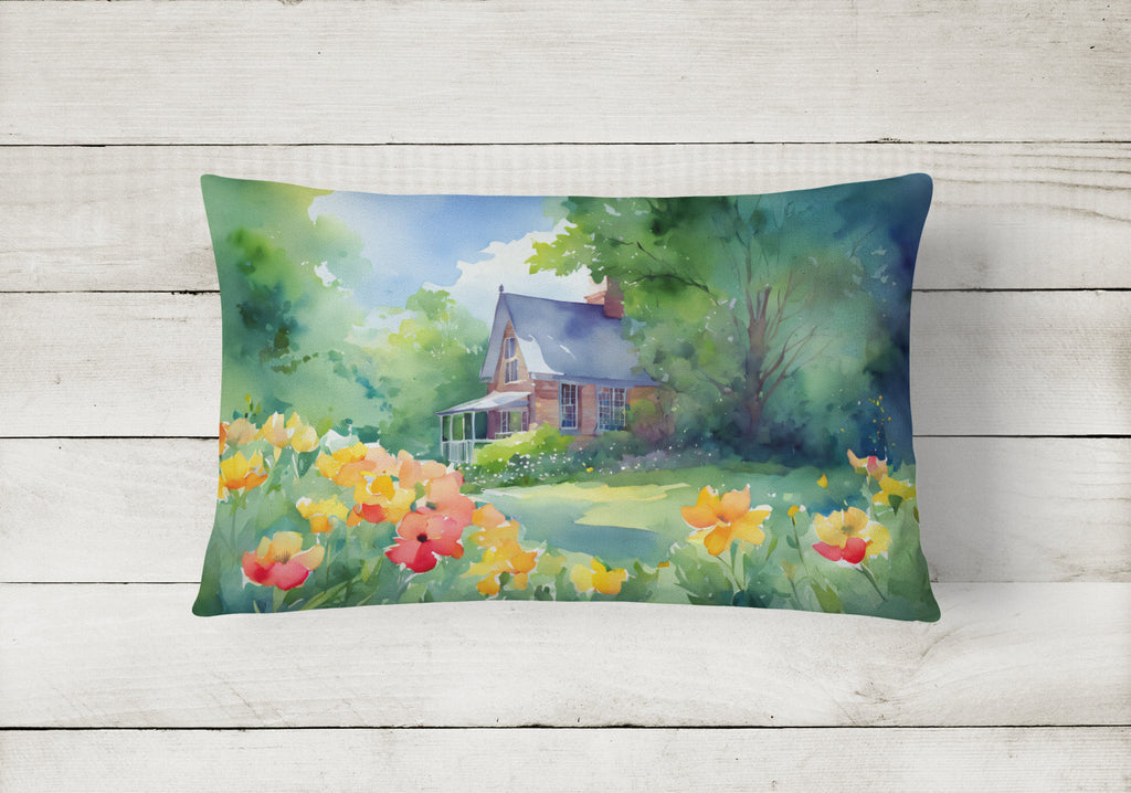 Massachusetts Mayflowers in Watercolor Decorative Throw Pillow 12x16 Indoor Outdoor Accent Cushion, Fabric Cover with Insert for Sofa, Bed, Porch & Living Room
