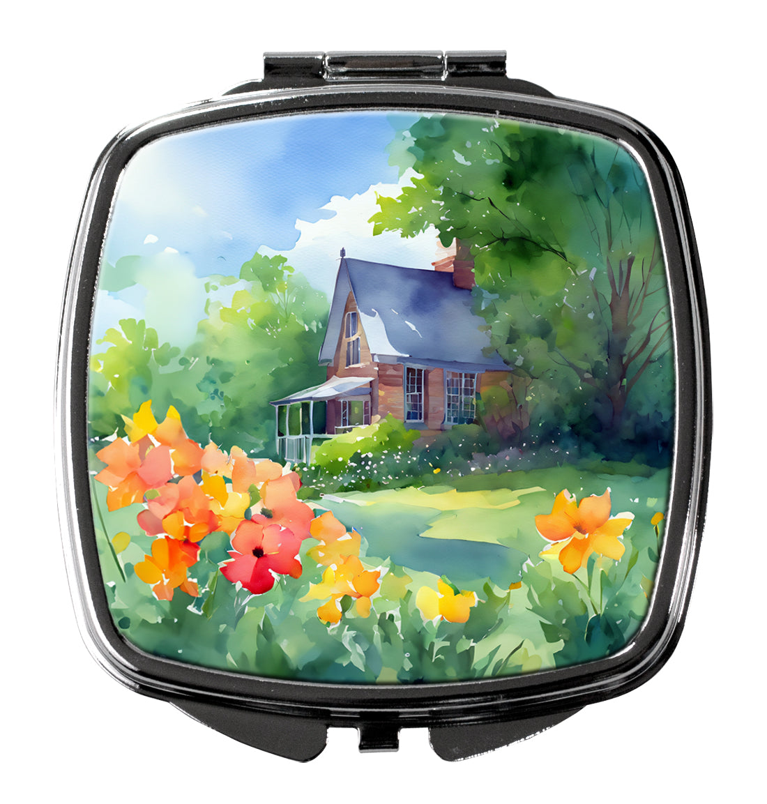 Massachusetts Mayflowers in Watercolor Compact Mirror Decorative Travel Makeup Mirror for Women Girls Gifts Pocket Makeup Mirror Folding Handheld