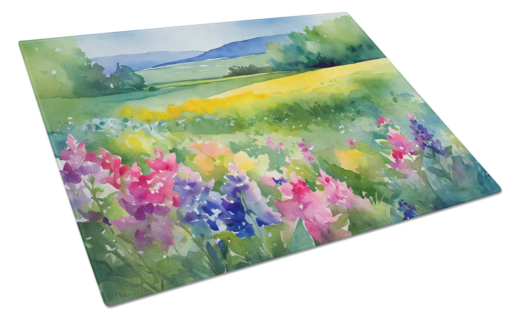 Massachusetts Mayflowers in Watercolor Cutting Board Tempered Glass Kitchen Cutting Surface, Heat Resistant Chopping, Non-Slip Feet, Food Prep & Serving