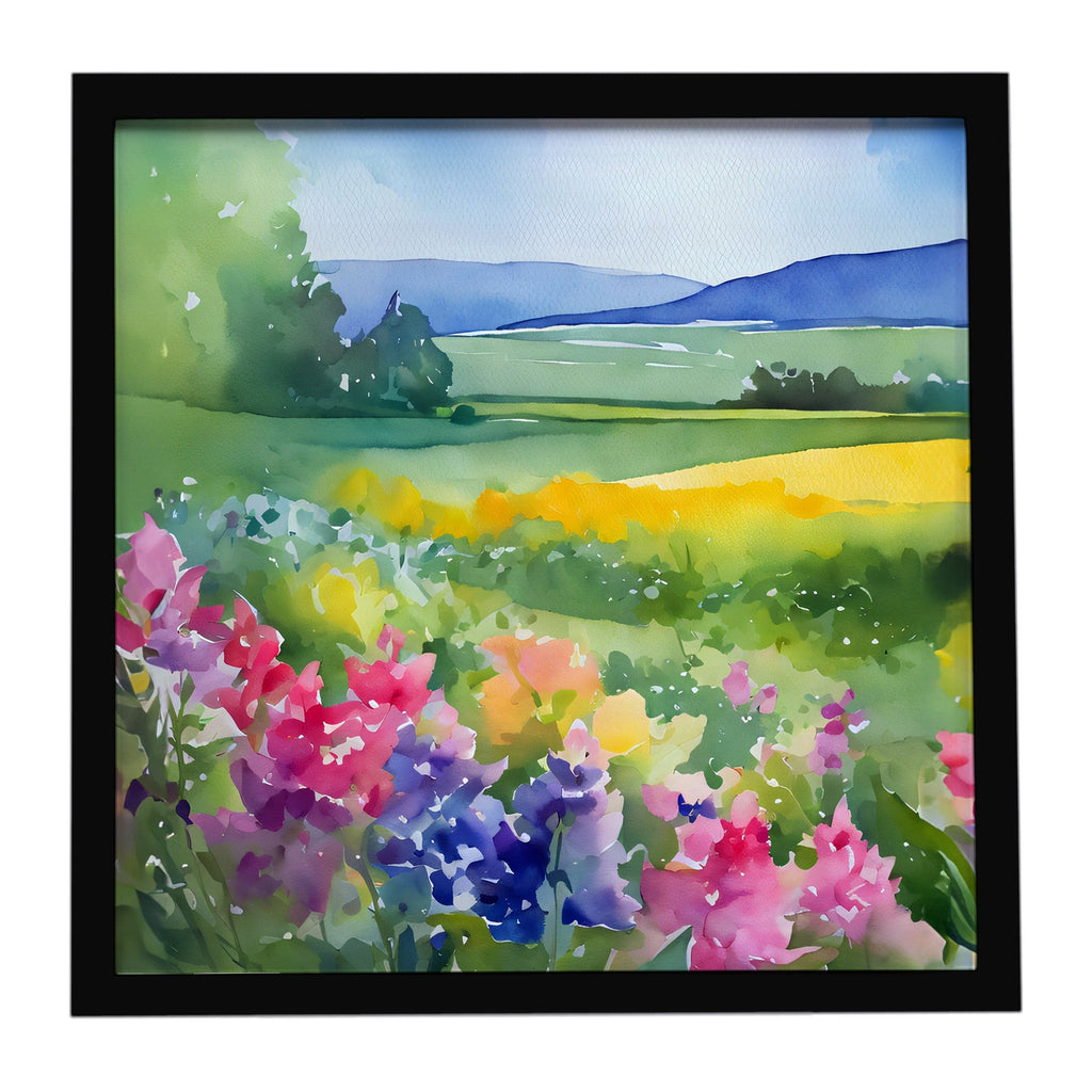 Massachusetts Mayflowers in Watercolor Framed Metal Print Bathroom, Kitchen, Office, Home Decor Wall Art Ready to Hang, Square, 8X8