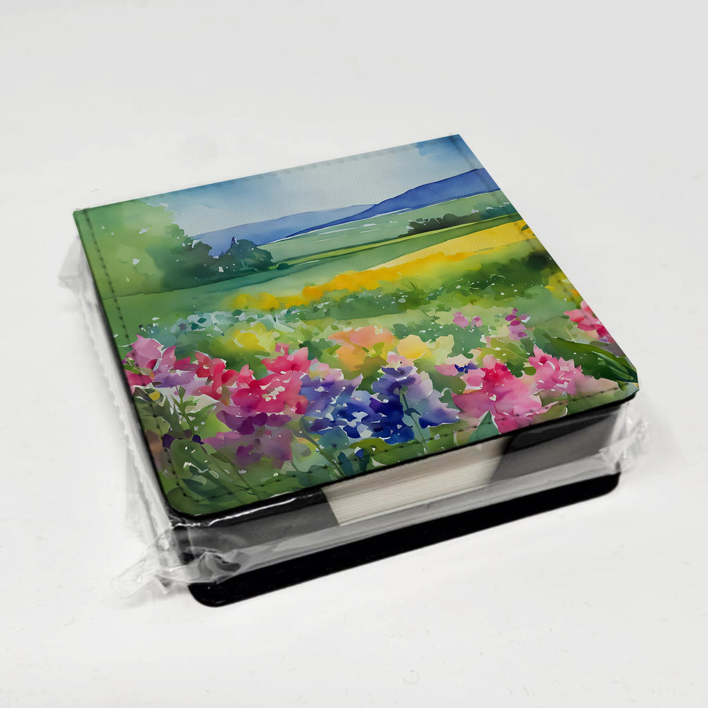 Massachusetts Mayflowers in Watercolor PU Leather Note Paper Holder with Artist-Designed Cover, Desk Accessory, Office Gift