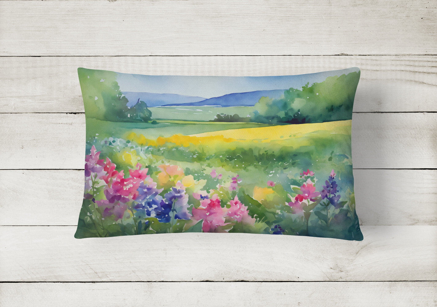 Massachusetts Mayflowers in Watercolor Fabric Decorative Pillow DAC1670PW1216
