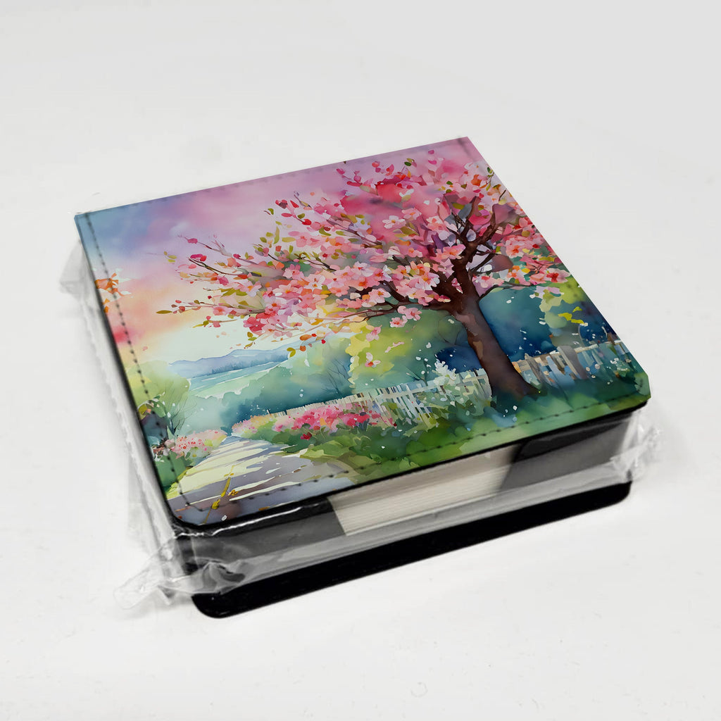 Michigan Apple Blossoms in Watercolor PU Leather Note Paper Holder with Artist-Designed Cover, Desk Accessory, Office Gift
