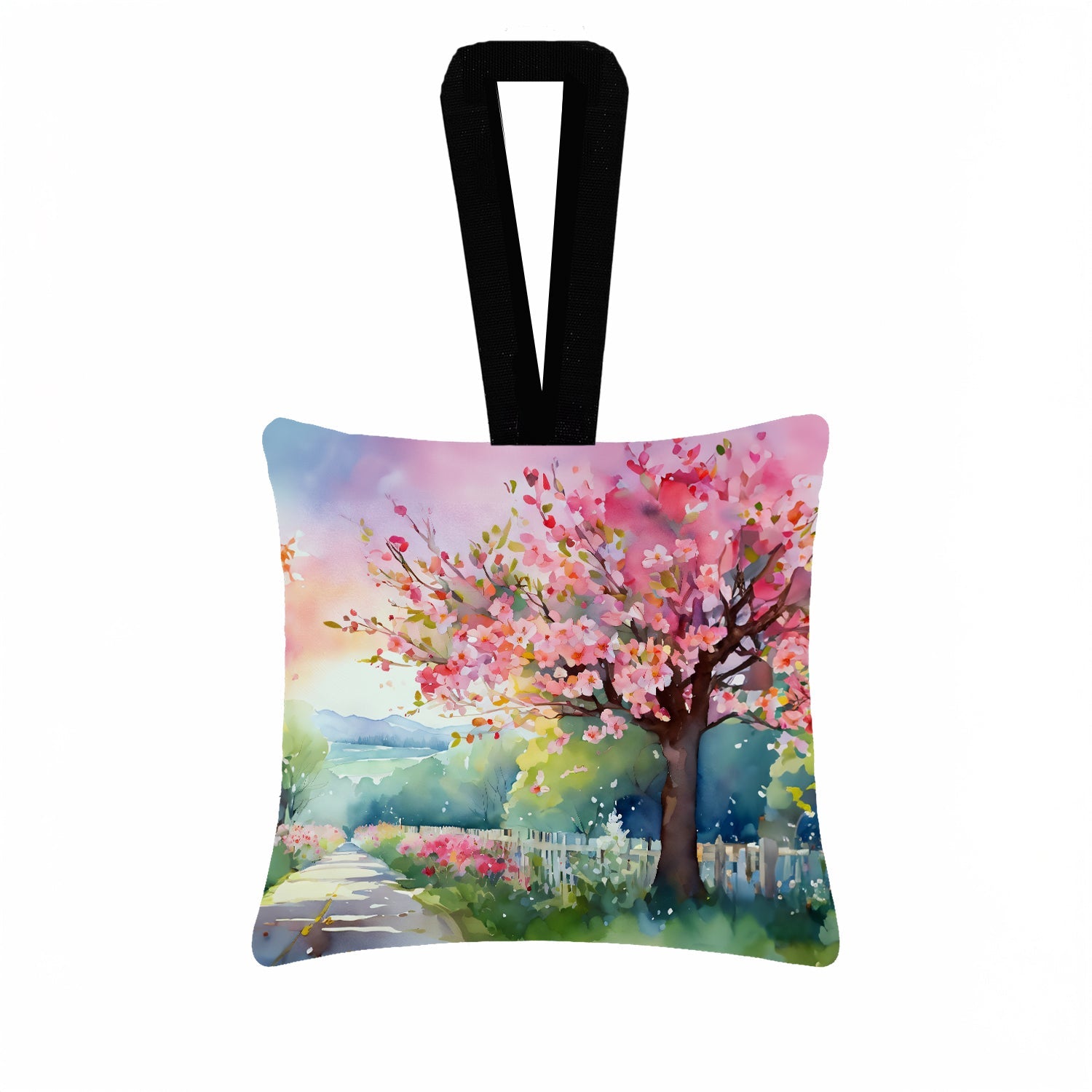 Michigan Apple Blossoms in Watercolor Hanging Square Fabric Ornament 3.5 × 3.5 Decorative Door-Knob & Tree Hanger, Soft Fabric