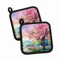 Michigan Apple Blossoms in Watercolor Pot Holder Set of 2 Heat Resistant Quilted Hot Pads 7.5 x 7.5 Inch, Insulated Kitchen Trivets for Cooking & Baking