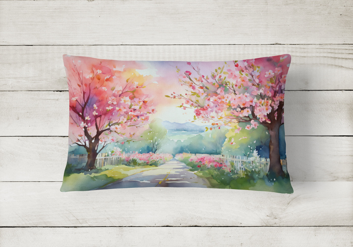 Michigan Apple Blossoms in Watercolor Decorative Throw Pillow 12x16 Indoor Outdoor Accent Cushion, Fabric Cover with Insert for Sofa, Bed, Porch & Living Room