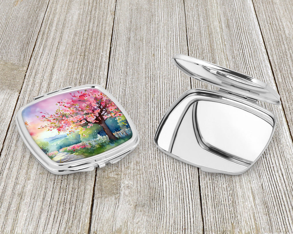 Michigan Apple Blossoms in Watercolor Compact Mirror Decorative Travel Makeup Mirror for Women Girls Gifts Pocket Makeup Mirror Folding Handheld