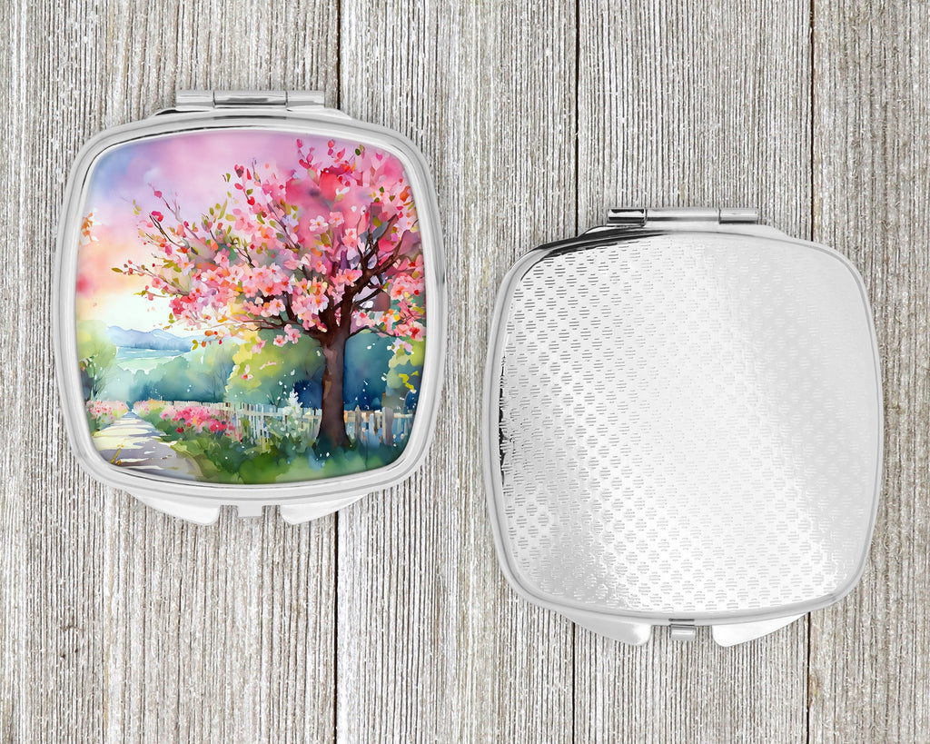 Michigan Apple Blossoms in Watercolor Compact Mirror Decorative Travel Makeup Mirror for Women Girls Gifts Pocket Makeup Mirror Folding Handheld