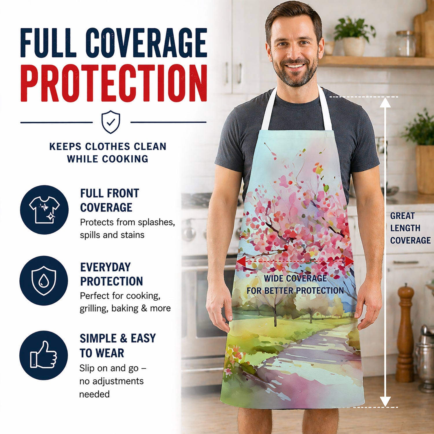Michigan Apple Blossoms in Watercolor Apron Cooking Kitchen Server Baking Crafts Gardening for Adult Women Men, Unisex, Large, Multicolor