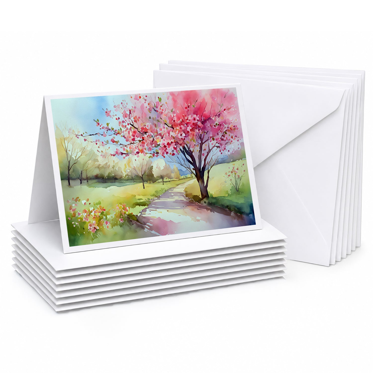 Michigan Apple Blossoms in Watercolor Greeting Cards Pack of 8 Blank Cards with Envelopes Whimsical A7 Size 5x7