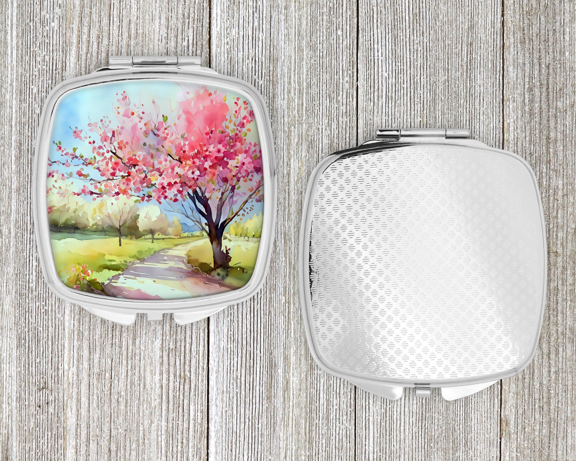 Michigan Apple Blossoms in Watercolor Compact Mirror Decorative Travel Makeup Mirror for Women Girls Gifts Pocket Makeup Mirror Folding Handheld