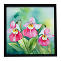 Minnesota Pink and White Lady’s Slippers in Watercolor Framed Metal Print Bathroom, Kitchen, Office, Home Decor Wall Art Ready to Hang, Square, 8X8