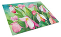 Minnesota Pink and White Lady’s Slippers in Watercolor Cutting Board Tempered Glass Kitchen Cutting Surface, Heat Resistant Chopping, Non-Slip Feet, Food Prep & Serving