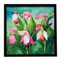 Minnesota Pink and White Lady’s Slippers in Watercolor Framed Metal Print Bathroom, Kitchen, Office, Home Decor Wall Art Ready to Hang, Square, 8X8