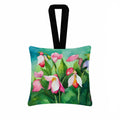 Minnesota Pink and White Lady’s Slippers in Watercolor Hanging Square Fabric Ornament 3.5 × 3.5 Decorative Door-Knob & Tree Hanger, Soft Fabric