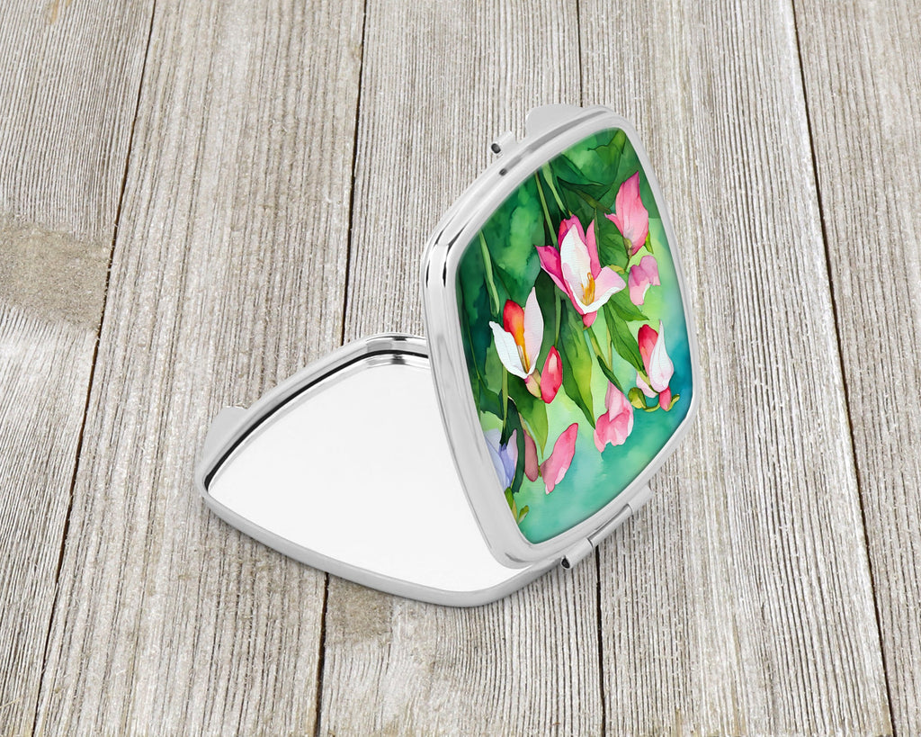Minnesota Pink and White Lady’s Slippers in Watercolor Compact Mirror Decorative Travel Makeup Mirror for Women Girls Gifts Pocket Makeup Mirror Folding Handheld