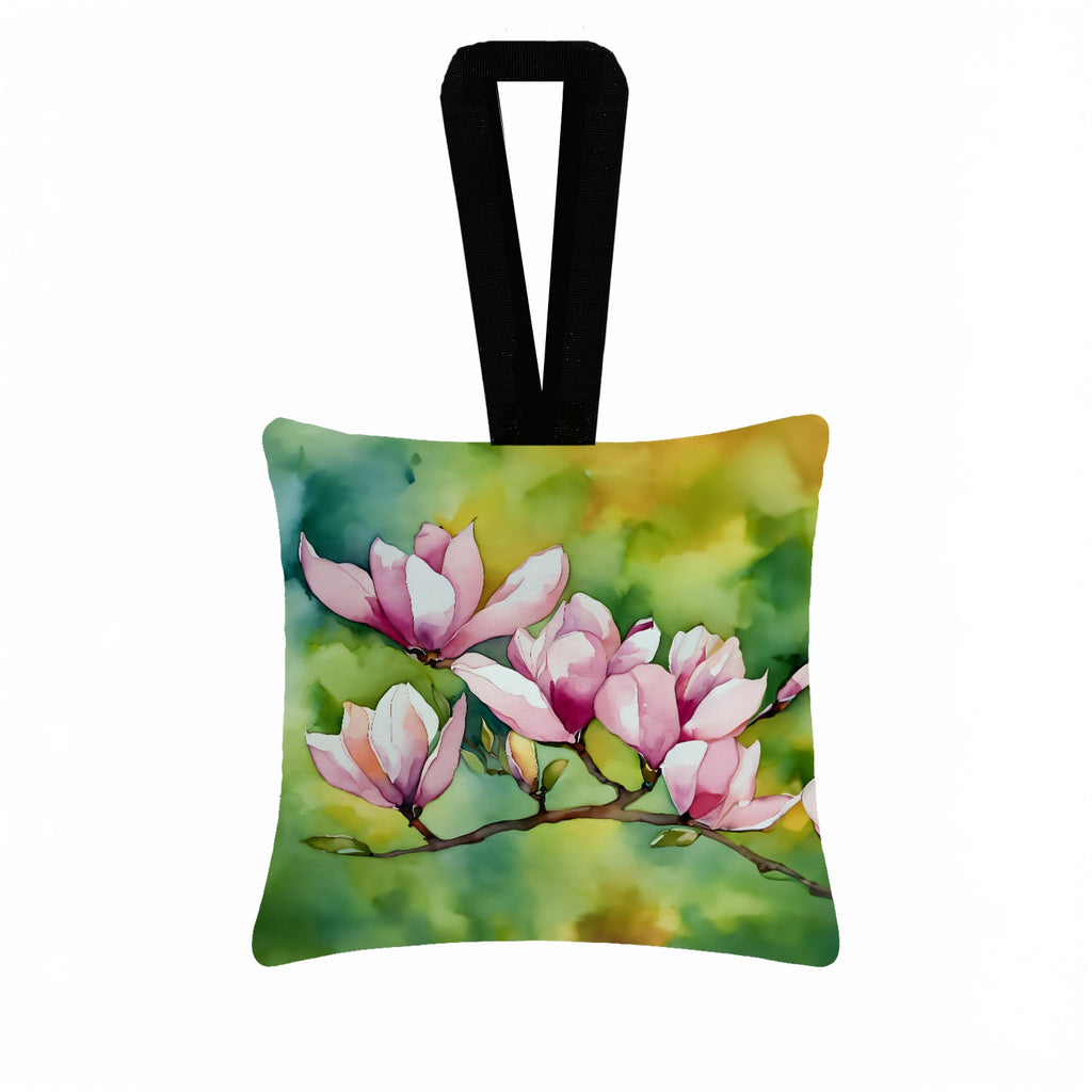 Mississippi Magnolia in Watercolor Hanging Square Fabric Ornament 3.5 × 3.5 Decorative Door-Knob & Tree Hanger, Soft Fabric