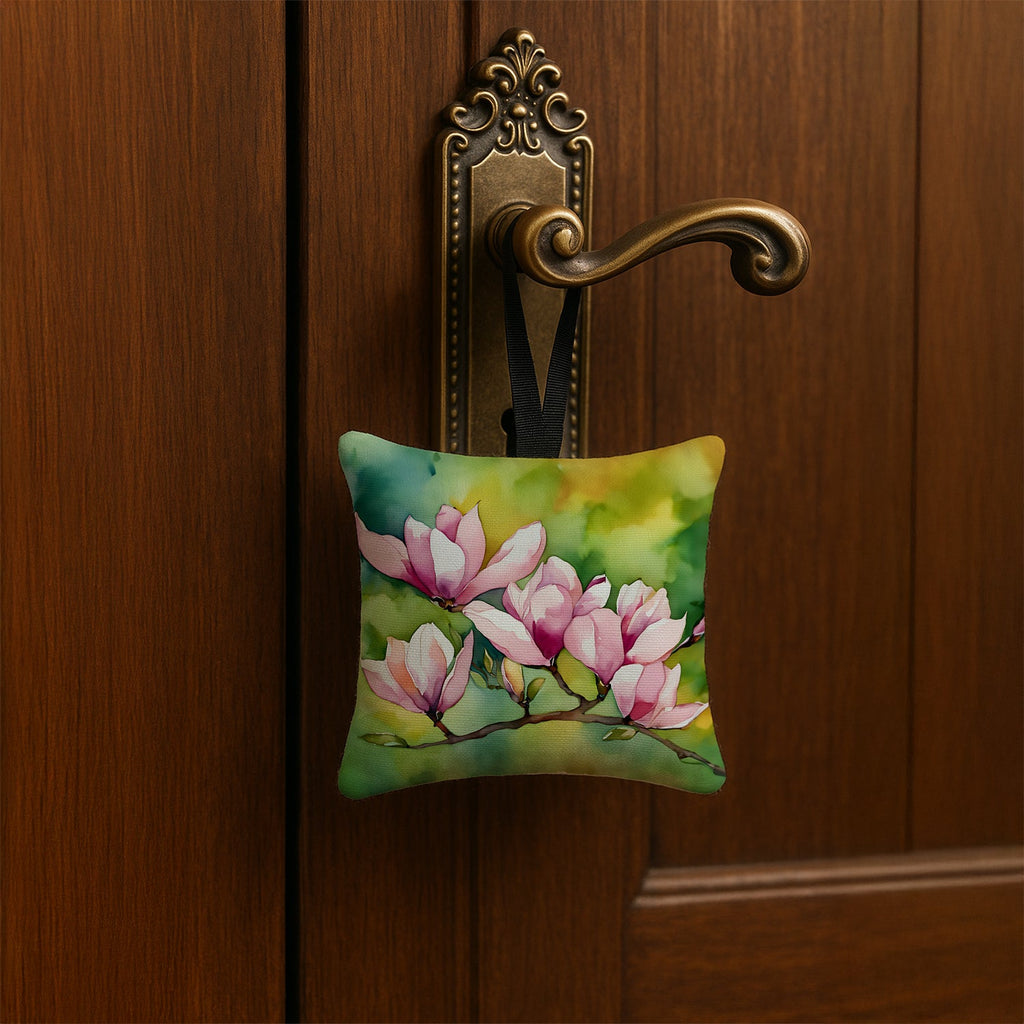 Mississippi Magnolia in Watercolor Hanging Square Fabric Ornament 3.5 × 3.5 Decorative Door-Knob & Tree Hanger, Soft Fabric