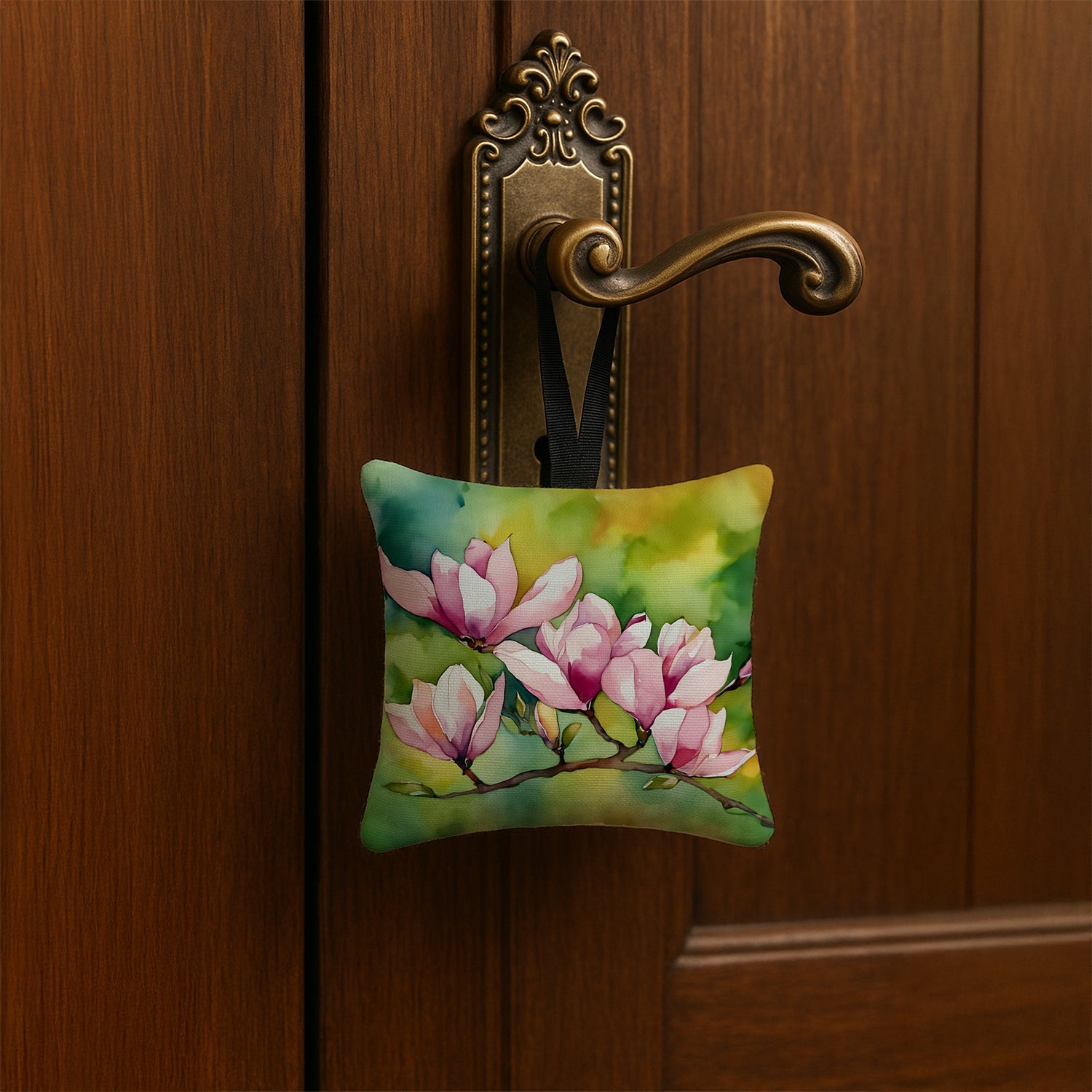 Mississippi Magnolia in Watercolor Hanging Square Fabric Ornament 3.5 × 3.5 Decorative Door-Knob & Tree Hanger, Soft Fabric