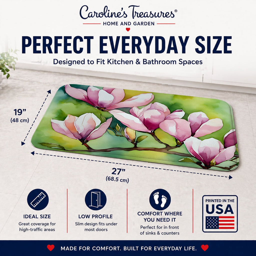 Mississippi Magnolia in Watercolor Memory Foam Kitchen Mat Machine Washable Anti-Fatigue Cushion Comfort Bath or Kitchen Rug