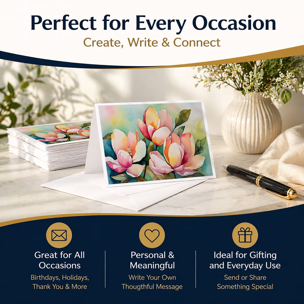 Mississippi Magnolia in Watercolor Greeting Cards Pack of 8 Blank Cards with Envelopes Whimsical A7 Size 5x7