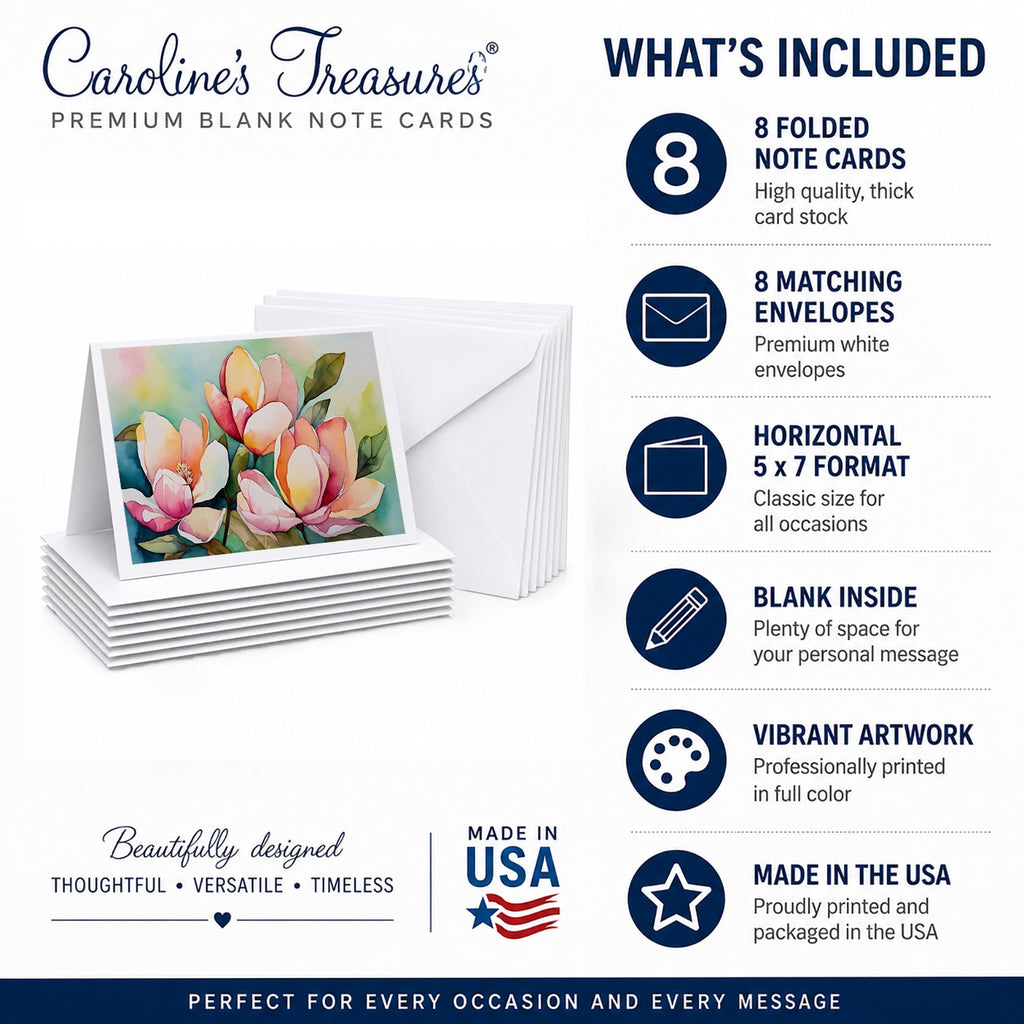 Mississippi Magnolia in Watercolor Greeting Cards Pack of 8 Blank Cards with Envelopes Whimsical A7 Size 5x7