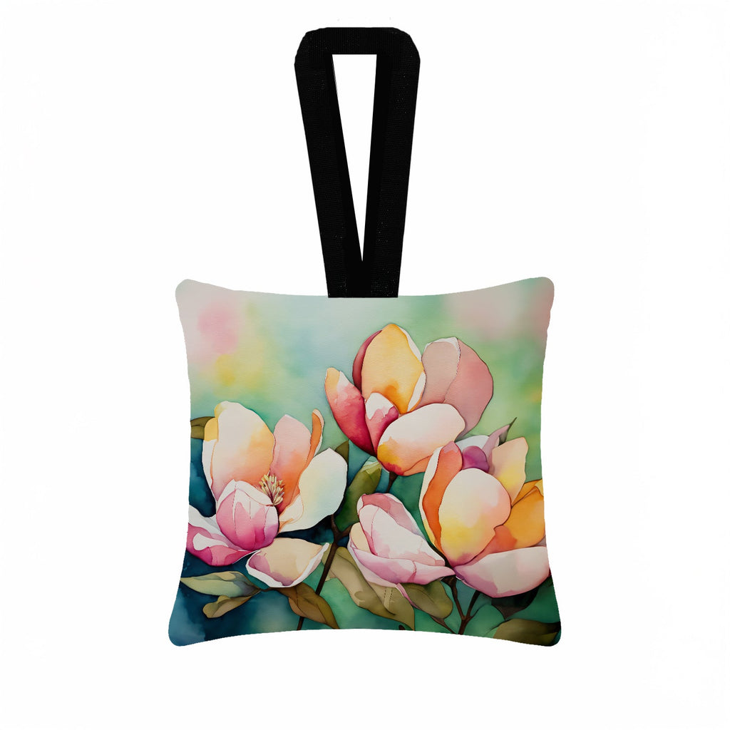 Mississippi Magnolia in Watercolor Hanging Square Fabric Ornament 3.5 × 3.5 Decorative Door-Knob & Tree Hanger, Soft Fabric