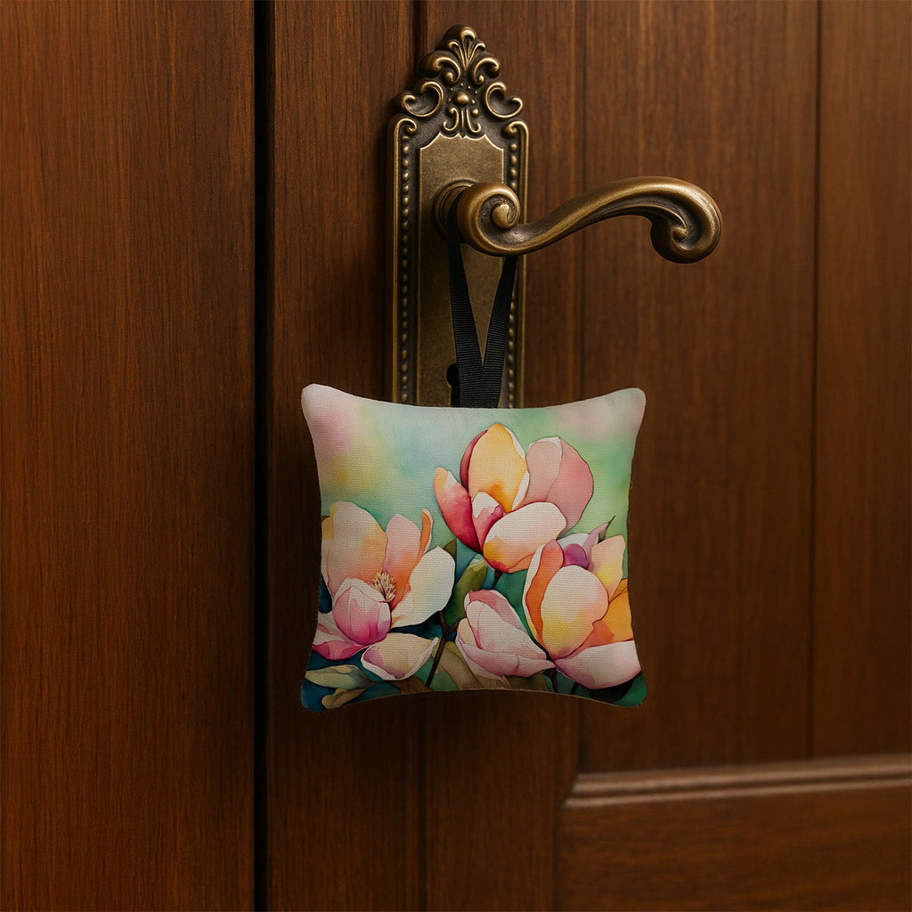 Mississippi Magnolia in Watercolor Hanging Square Fabric Ornament 3.5 × 3.5 Decorative Door-Knob & Tree Hanger, Soft Fabric