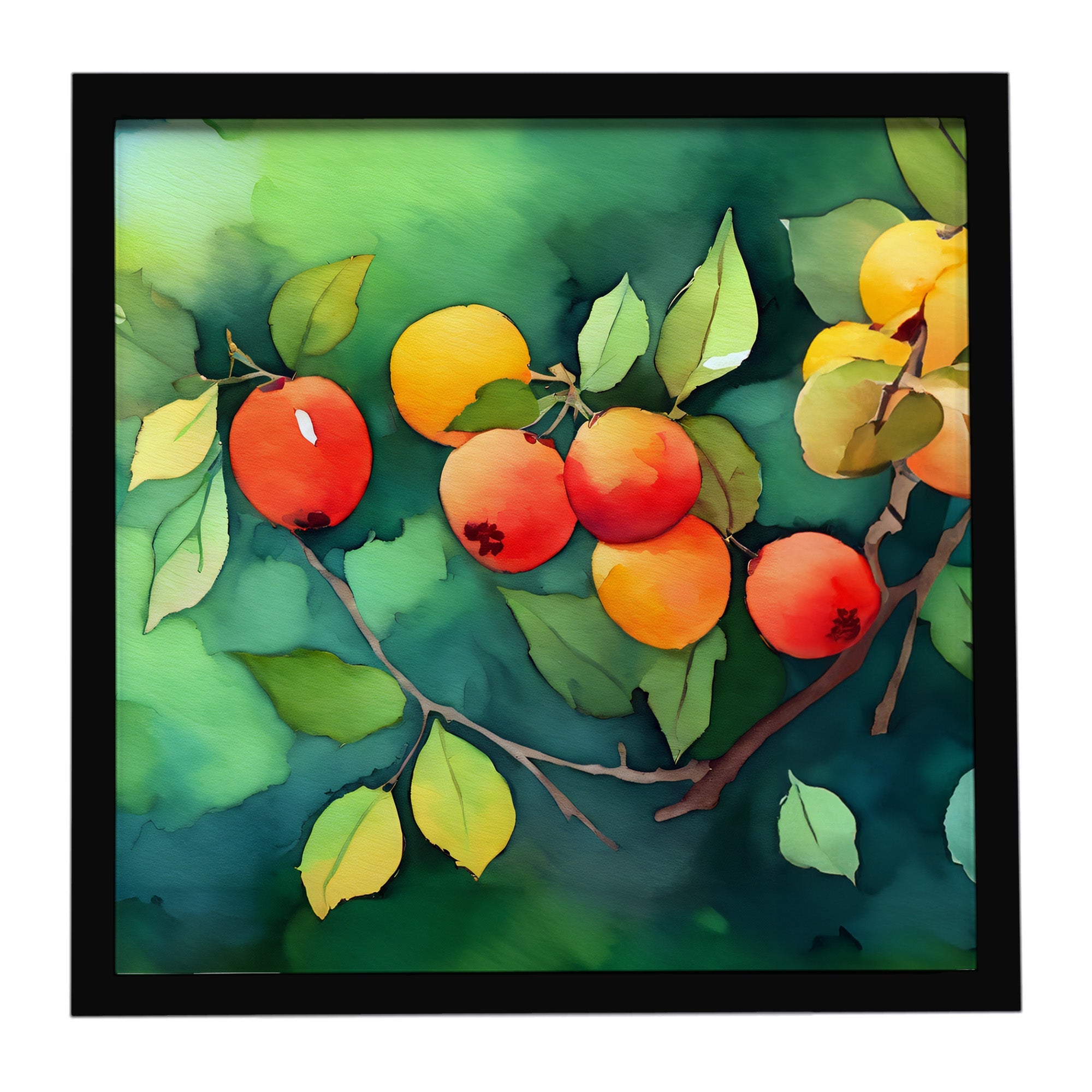 Missouri Hawthorns in Watercolor Framed Metal Print Bathroom, Kitchen, Office, Home Decor Wall Art Ready to Hang, Square, 8X8