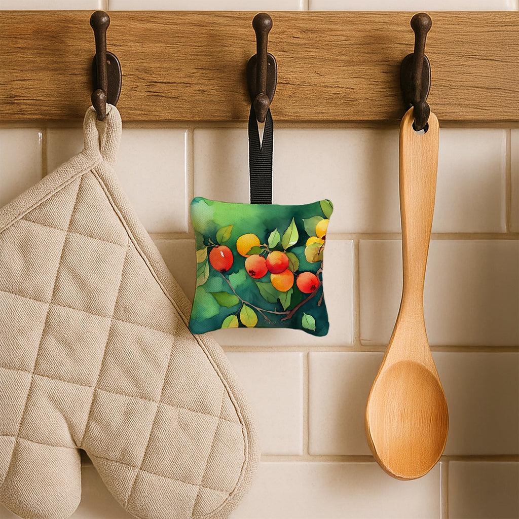 Missouri Hawthorns in Watercolor Hanging Square Fabric Ornament 3.5 × 3.5 Decorative Door-Knob & Tree Hanger, Soft Fabric