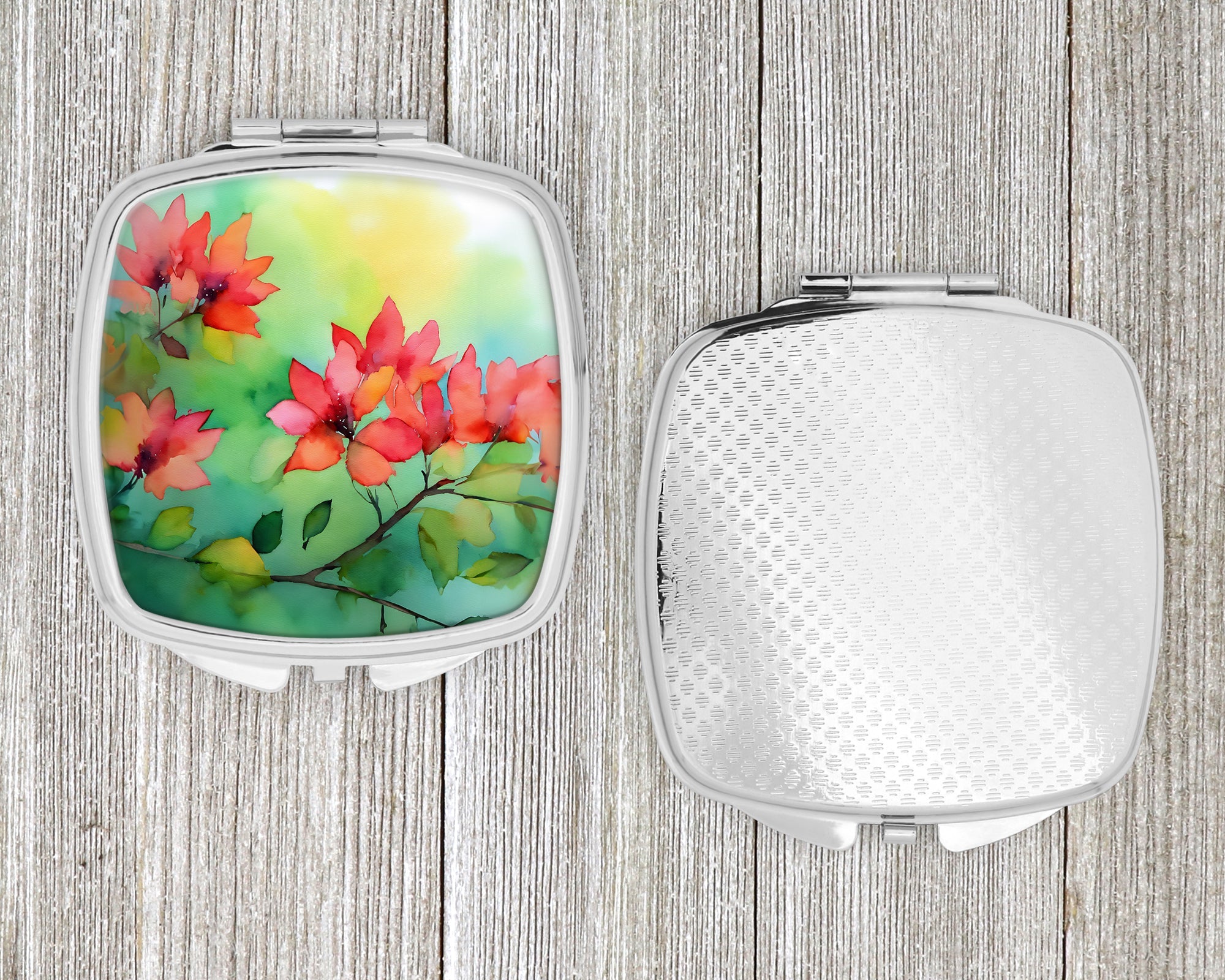 Missouri Hawthorns in Watercolor Compact Mirror Decorative Travel Makeup Mirror for Women Girls Gifts Pocket Makeup Mirror Folding Handheld