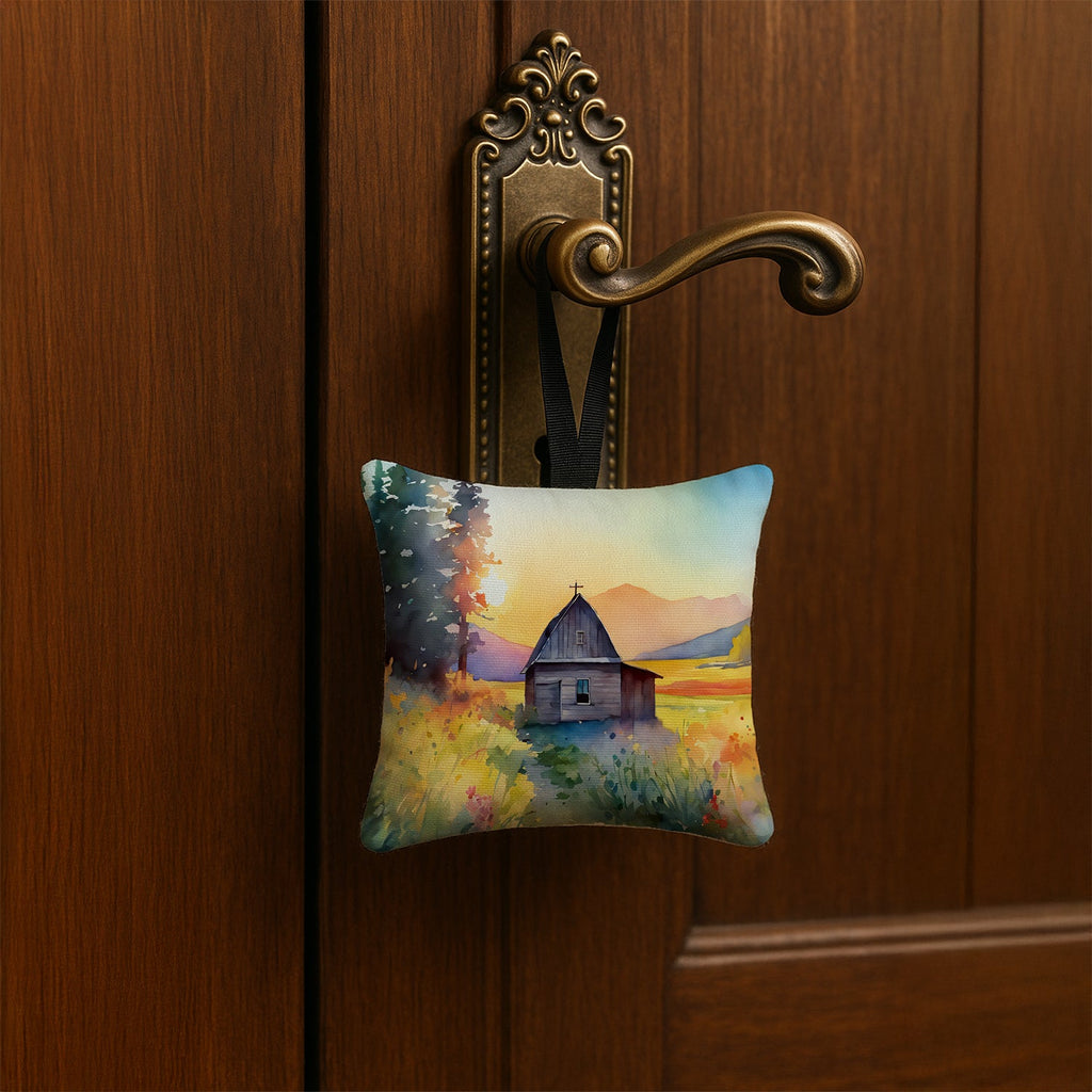 Montana Bitterroot in Watercolor Hanging Square Fabric Ornament 3.5 × 3.5 Decorative Door-Knob & Tree Hanger, Soft Fabric