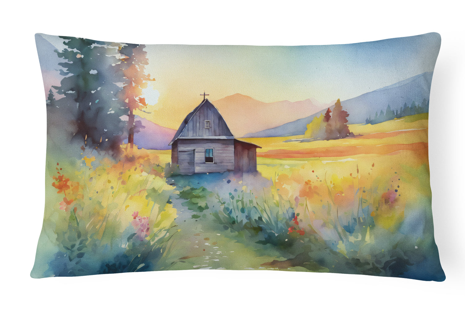 Montana Bitterroot in Watercolor Decorative Throw Pillow 12x16 Indoor Outdoor Accent Cushion, Fabric Cover with Insert for Sofa, Bed, Porch & Living Room