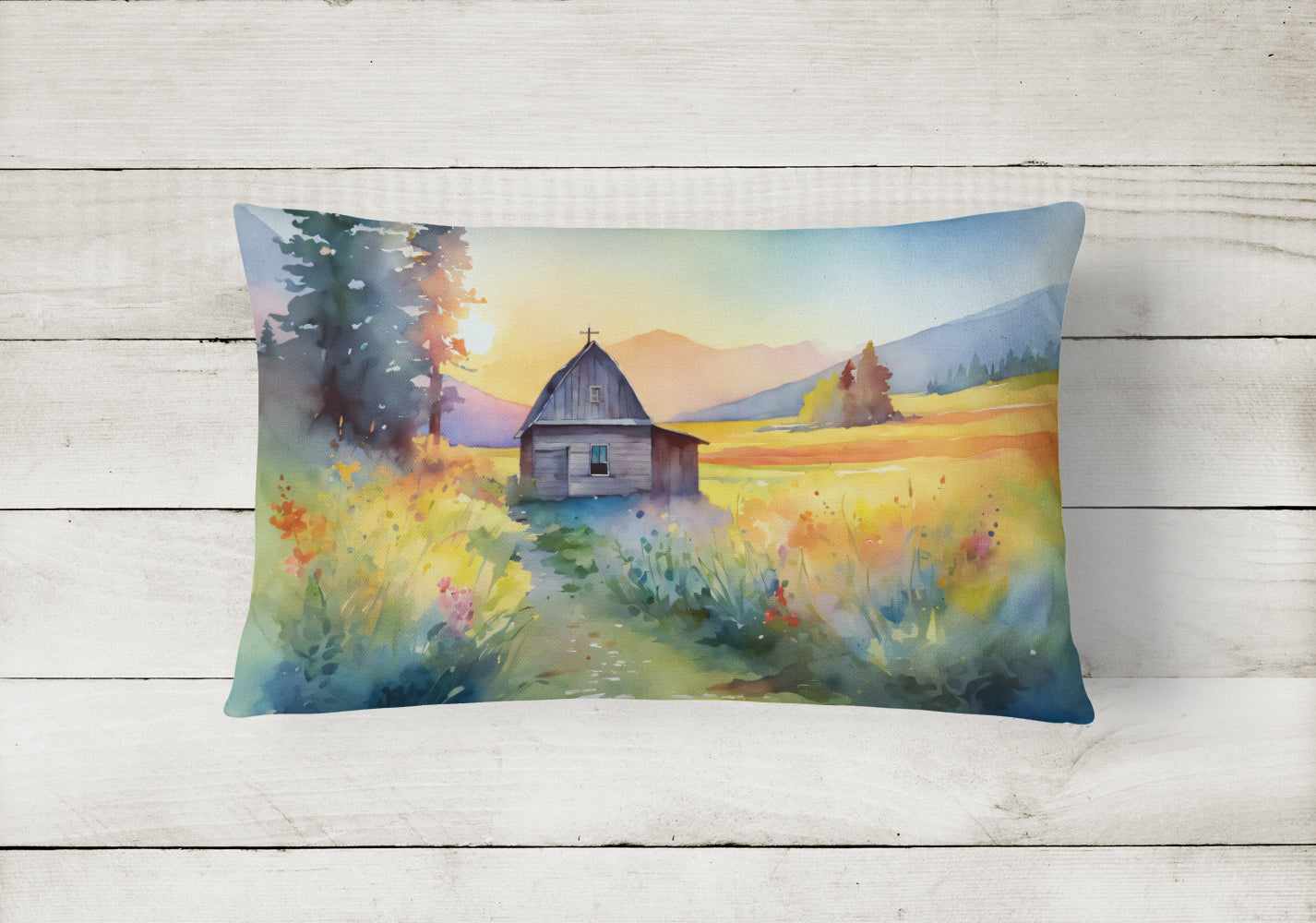 Montana Bitterroot in Watercolor Decorative Throw Pillow 12x16 Indoor Outdoor Accent Cushion, Fabric Cover with Insert for Sofa, Bed, Porch & Living Room