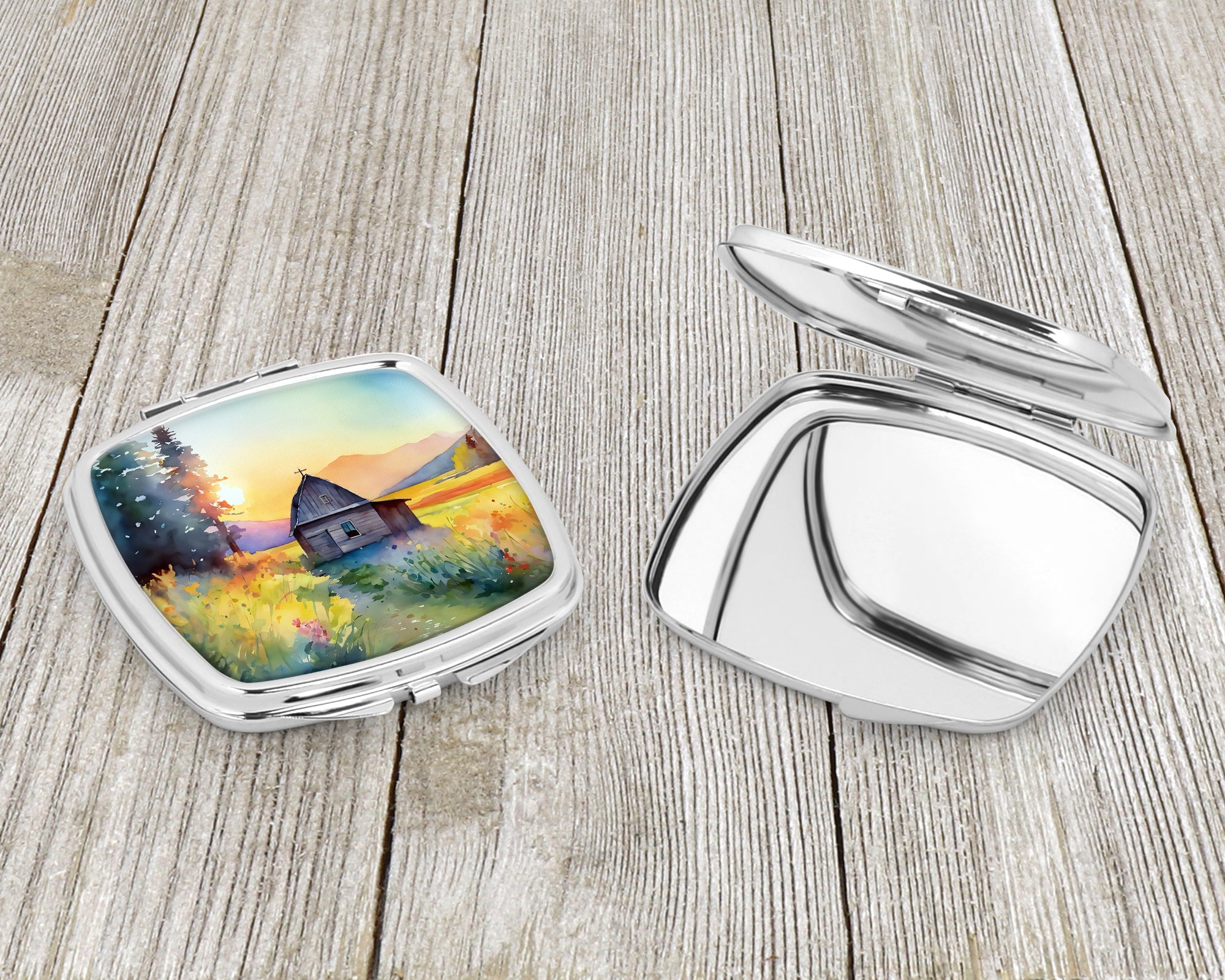 Montana Bitterroot in Watercolor Compact Mirror Decorative Travel Makeup Mirror for Women Girls Gifts Pocket Makeup Mirror Folding Handheld