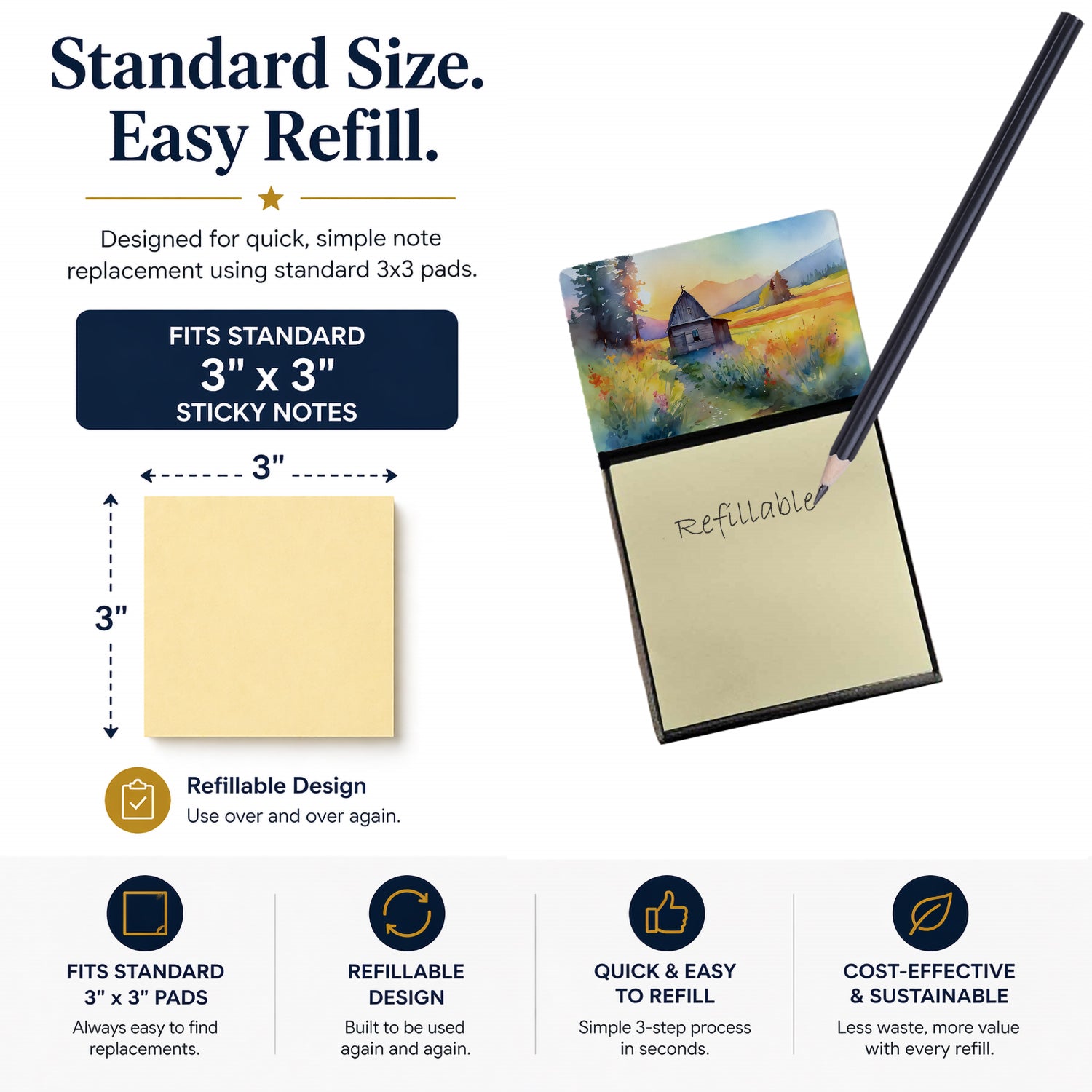 Montana Bitterroot in Watercolor Watercolor Sticky Note Holder Refillable Dispenser Desk Accessory 3x3 Pad Gift