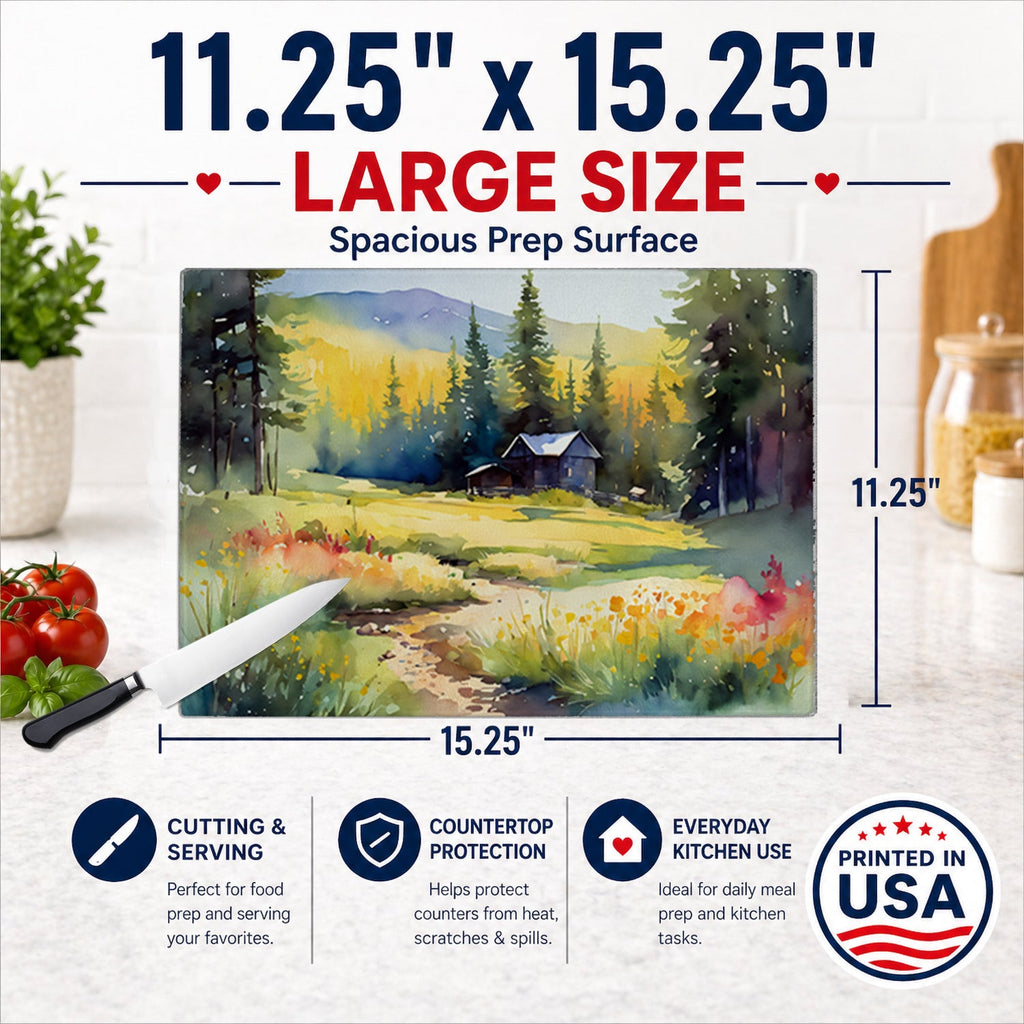 Montana Bitterroot in Watercolor Cutting Board Tempered Glass Kitchen Cutting Surface, Heat Resistant Chopping, Non-Slip Feet, Food Prep & Serving