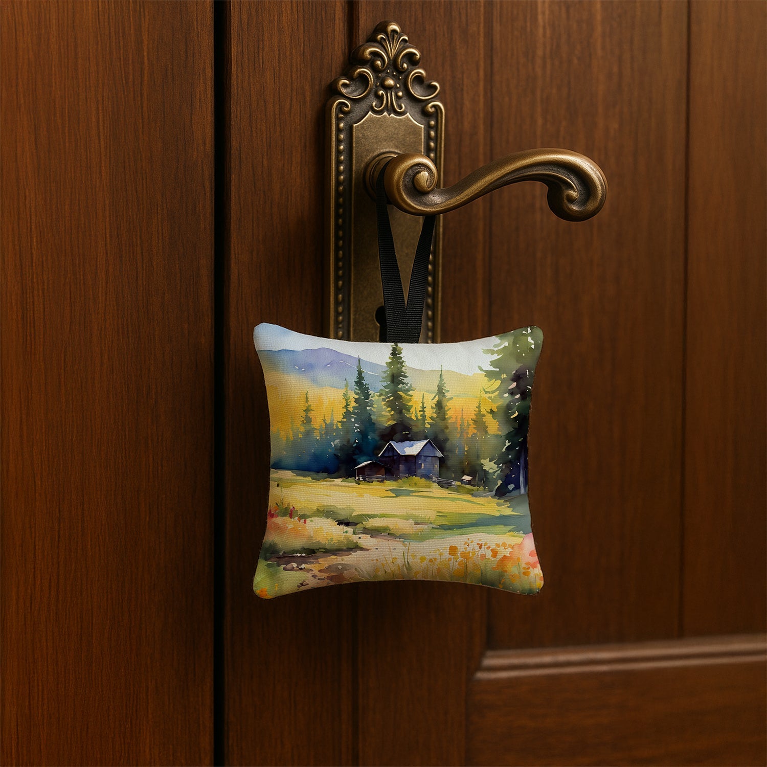 Montana Bitterroot in Watercolor Hanging Square Fabric Ornament 3.5 × 3.5 Decorative Door-Knob & Tree Hanger, Soft Fabric