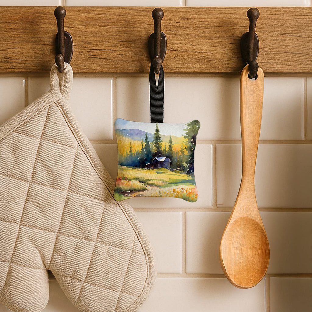 Montana Bitterroot in Watercolor Hanging Square Fabric Ornament 3.5 × 3.5 Decorative Door-Knob & Tree Hanger, Soft Fabric