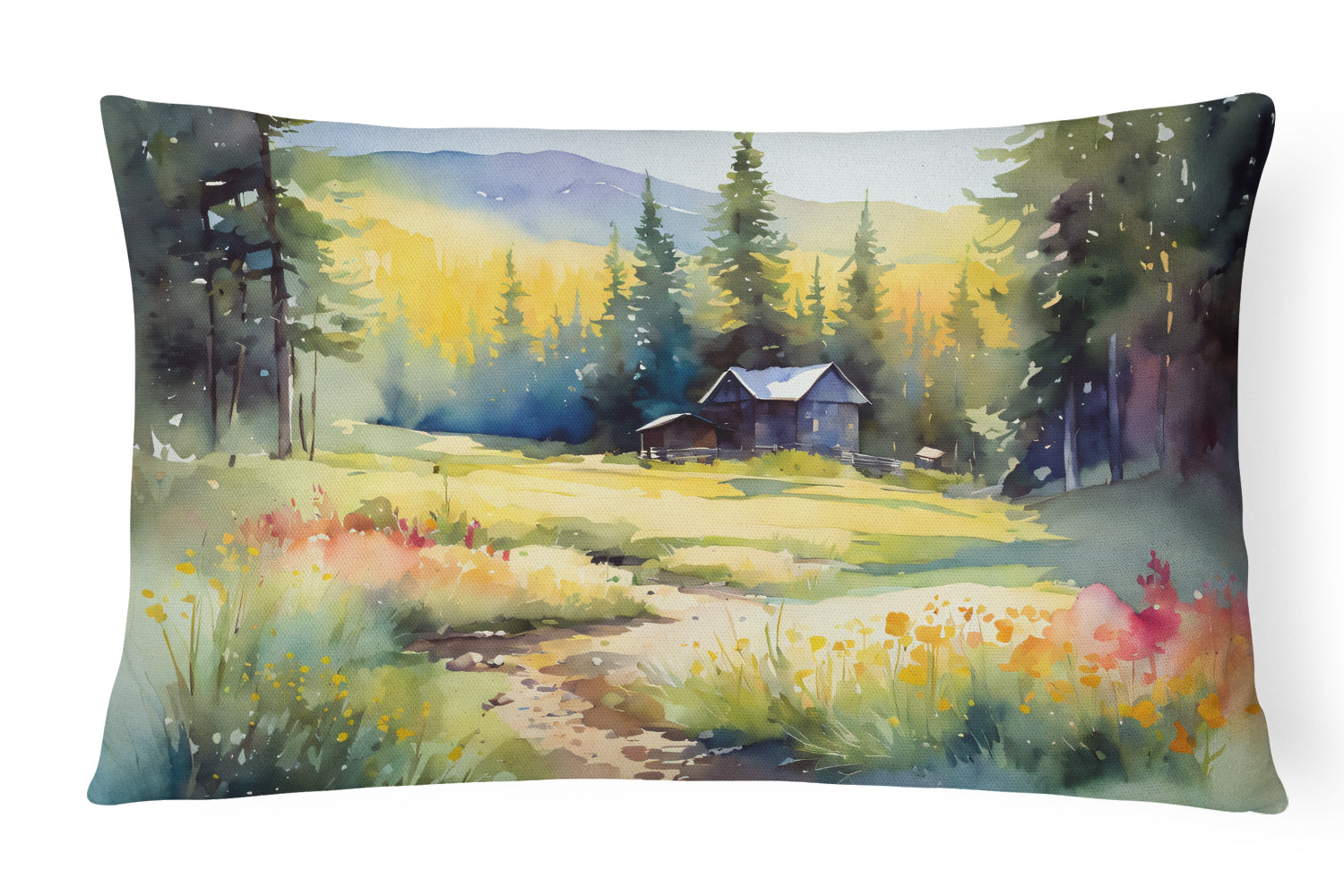 Montana Bitterroot in Watercolor Decorative Throw Pillow 12x16 Indoor Outdoor Accent Cushion, Fabric Cover with Insert for Sofa, Bed, Porch & Living Room