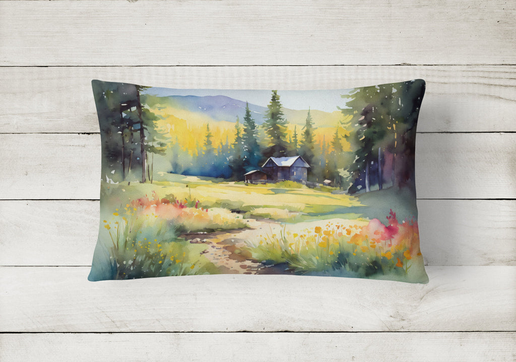 Montana Bitterroot in Watercolor Decorative Throw Pillow 12x16 Indoor Outdoor Accent Cushion, Fabric Cover with Insert for Sofa, Bed, Porch & Living Room