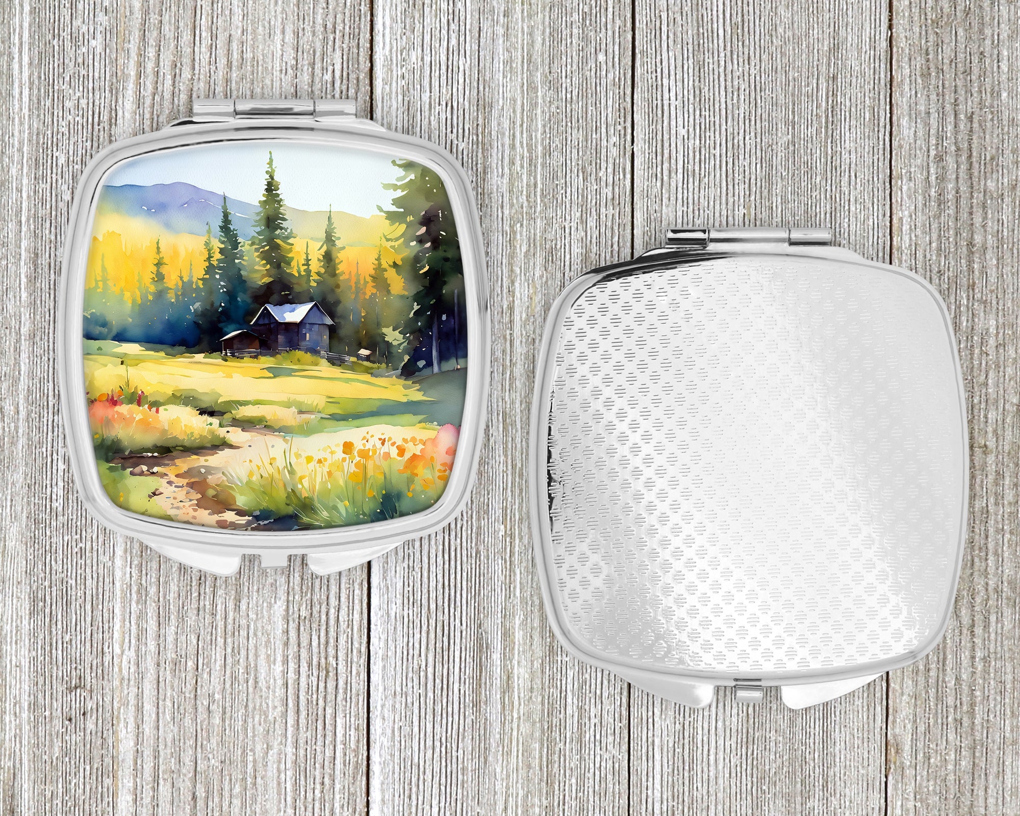 Montana Bitterroot in Watercolor Compact Mirror Decorative Travel Makeup Mirror for Women Girls Gifts Pocket Makeup Mirror Folding Handheld