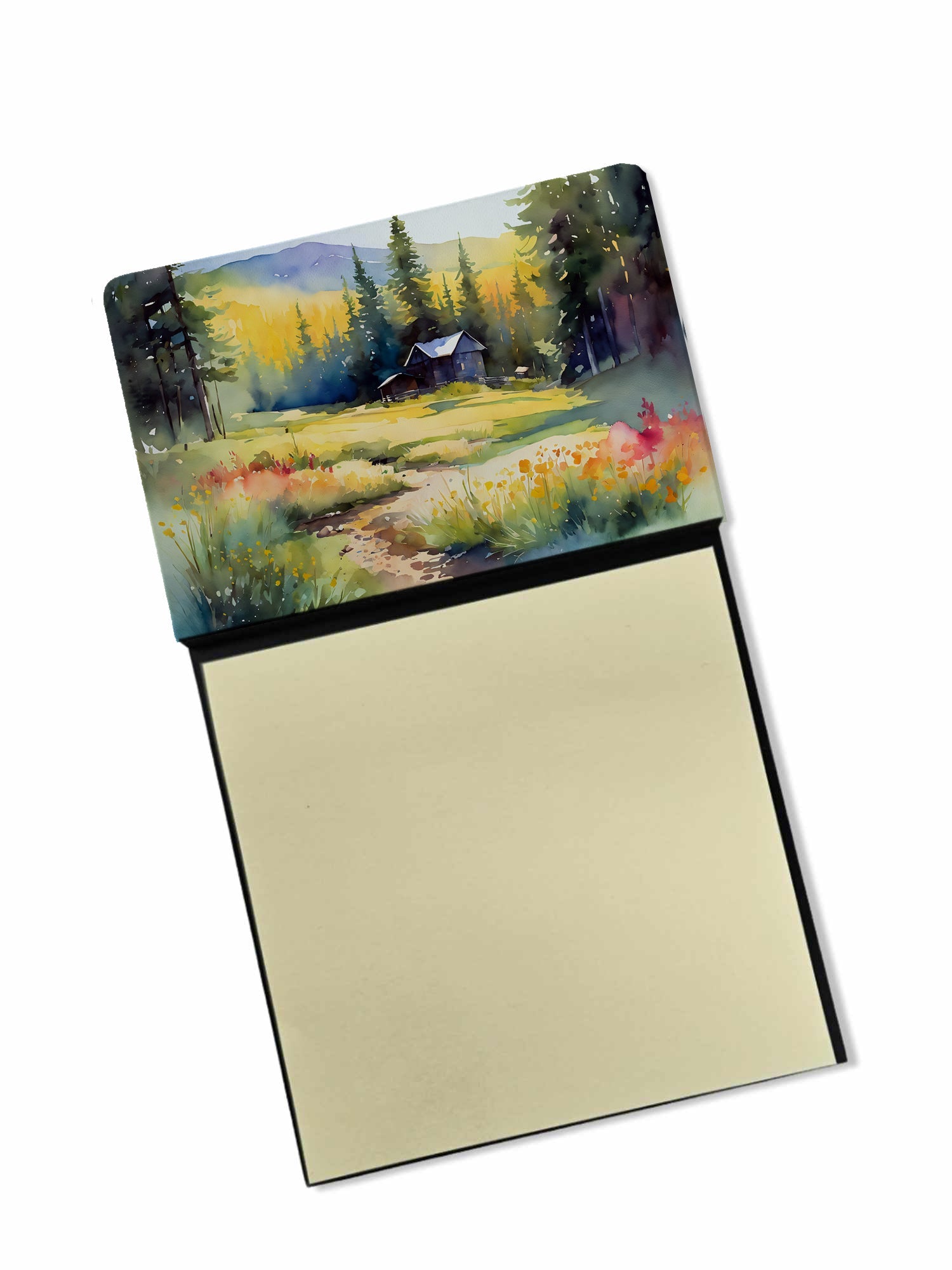 Montana Bitterroot in Watercolor Watercolor Sticky Note Holder Refillable Dispenser Desk Accessory 3x3 Pad Gift