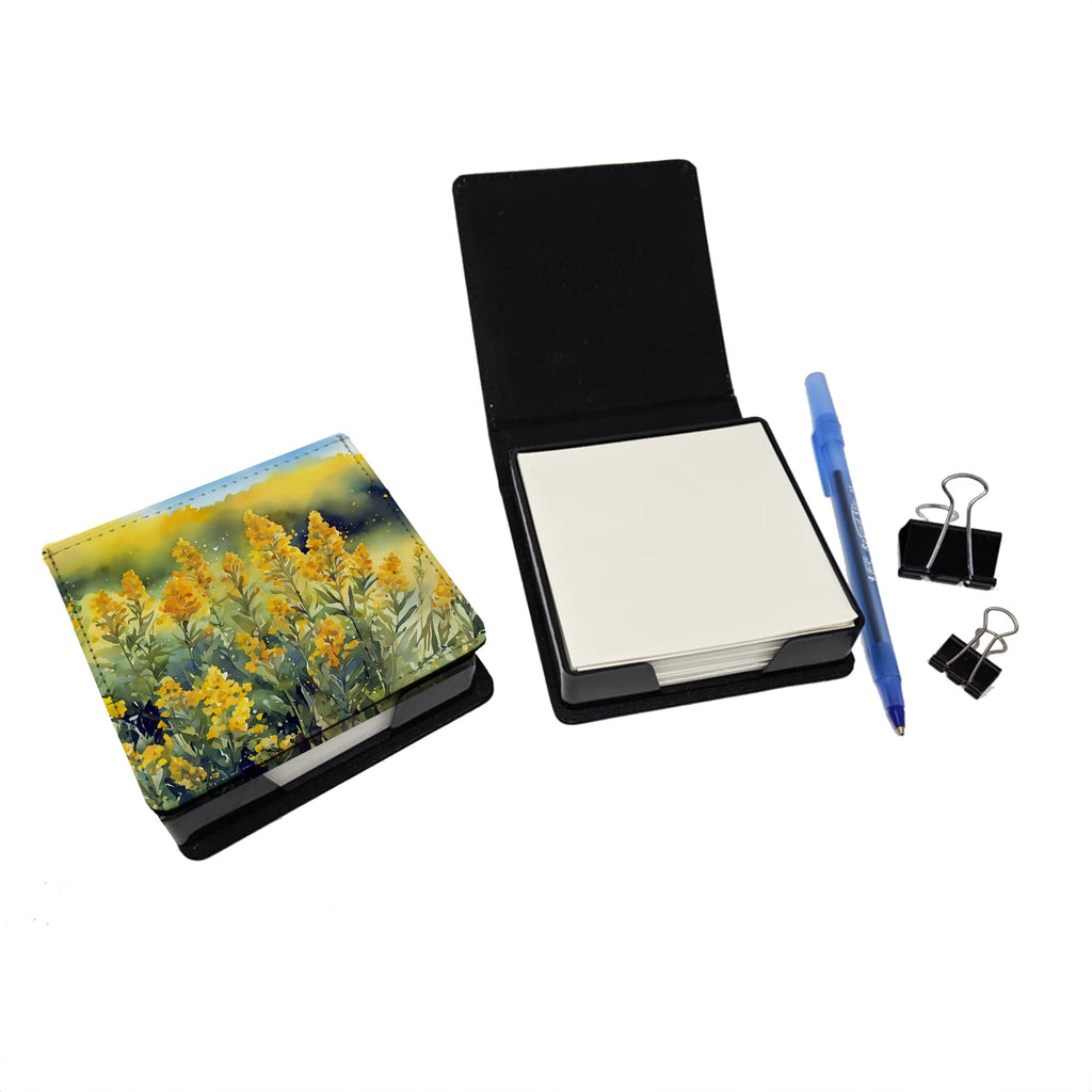Nebraska Goldenrod in Watercolor PU Leather Note Paper Holder with Artist-Designed Cover, Desk Accessory, Office Gift