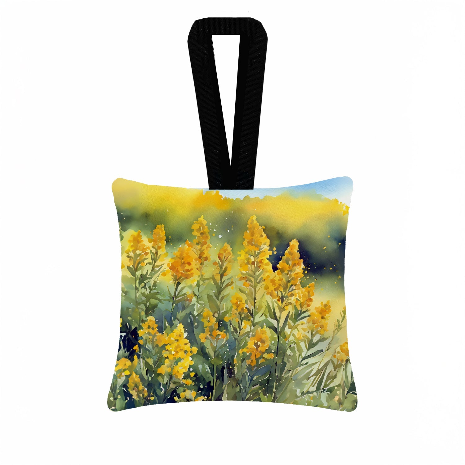 Nebraska Goldenrod in Watercolor Hanging Square Fabric Ornament 3.5 × 3.5 Decorative Door-Knob & Tree Hanger, Soft Fabric